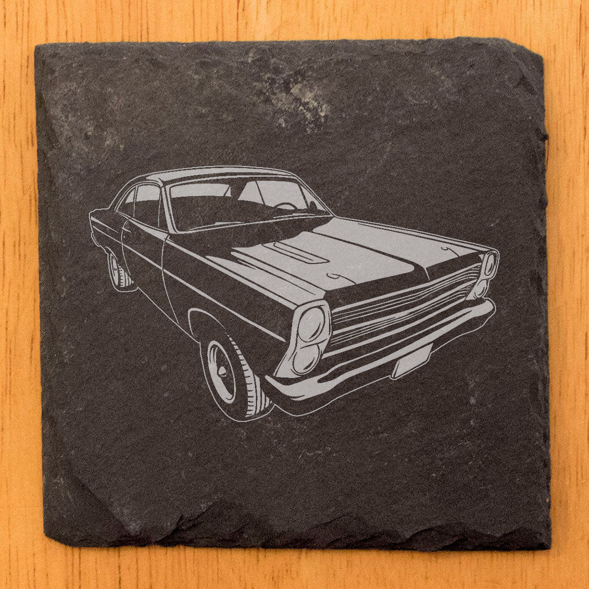 1966 Ford Fairlane Design Rustic Slate Coasters Set - Laser Etched, Vintage Style Decor