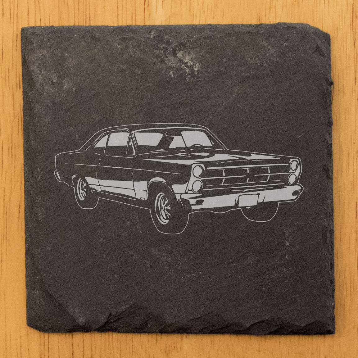 1967 Ford Fairlane GTA Laser Etched Rustic Gray Slate Coasters Set of 4 Perfect for She-Shed or Man Cave Unique All-Occasion Gifts Birthdays Holidays Housewarming Made in Oregon USA Natural Edge