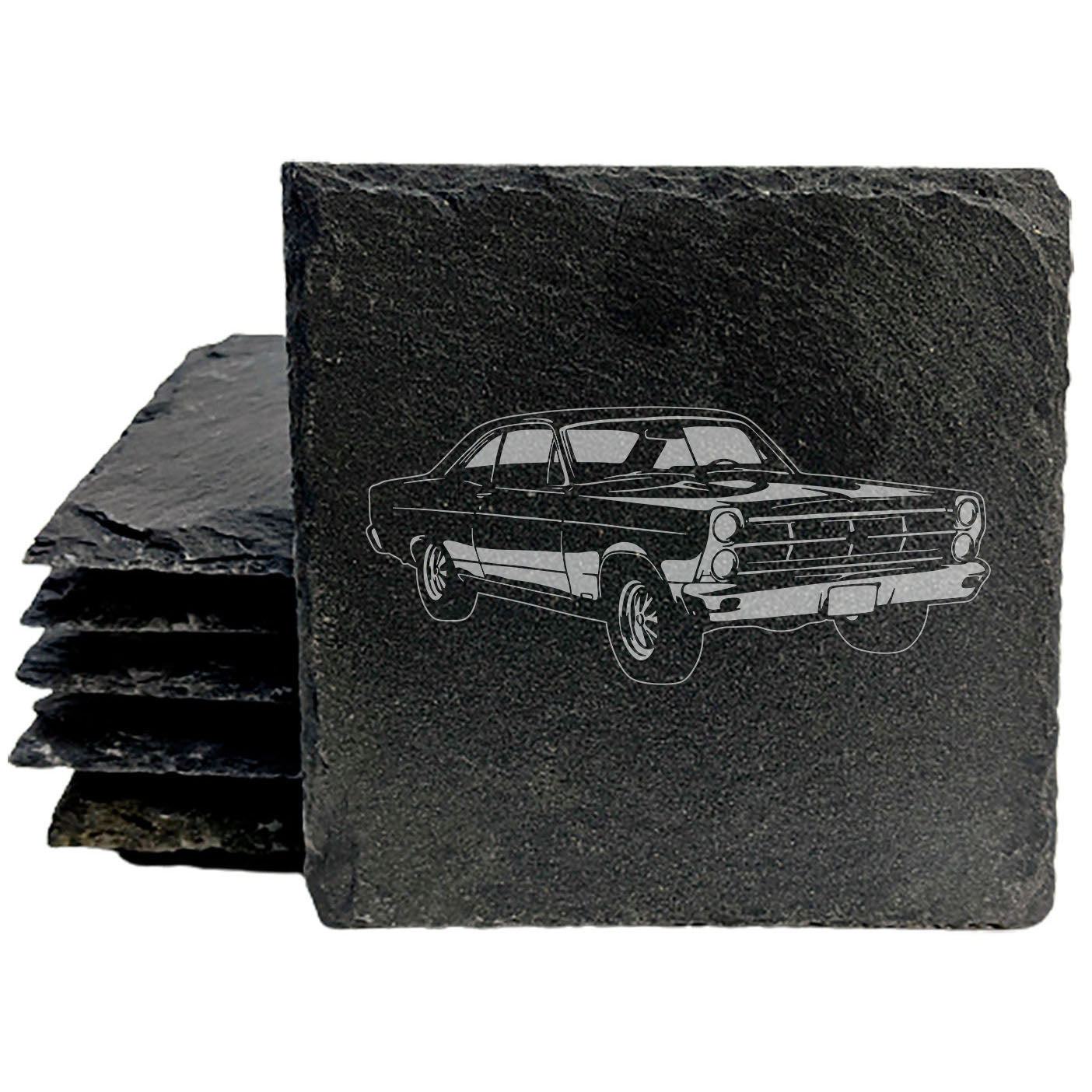 1967 Ford Fairlane GTA Laser Etched Rustic Gray Slate Coasters Set of 4 Perfect for She-Shed or Man Cave Unique All-Occasion Gifts Birthdays Holidays Housewarming Made in Oregon USA Natural Edge