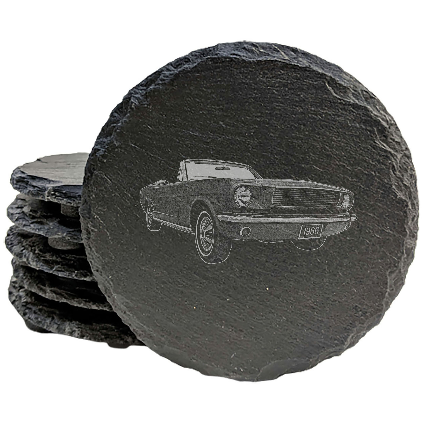 Galloping Style: Laser-Etched 1966 Mustang Coasters (2 Designs)