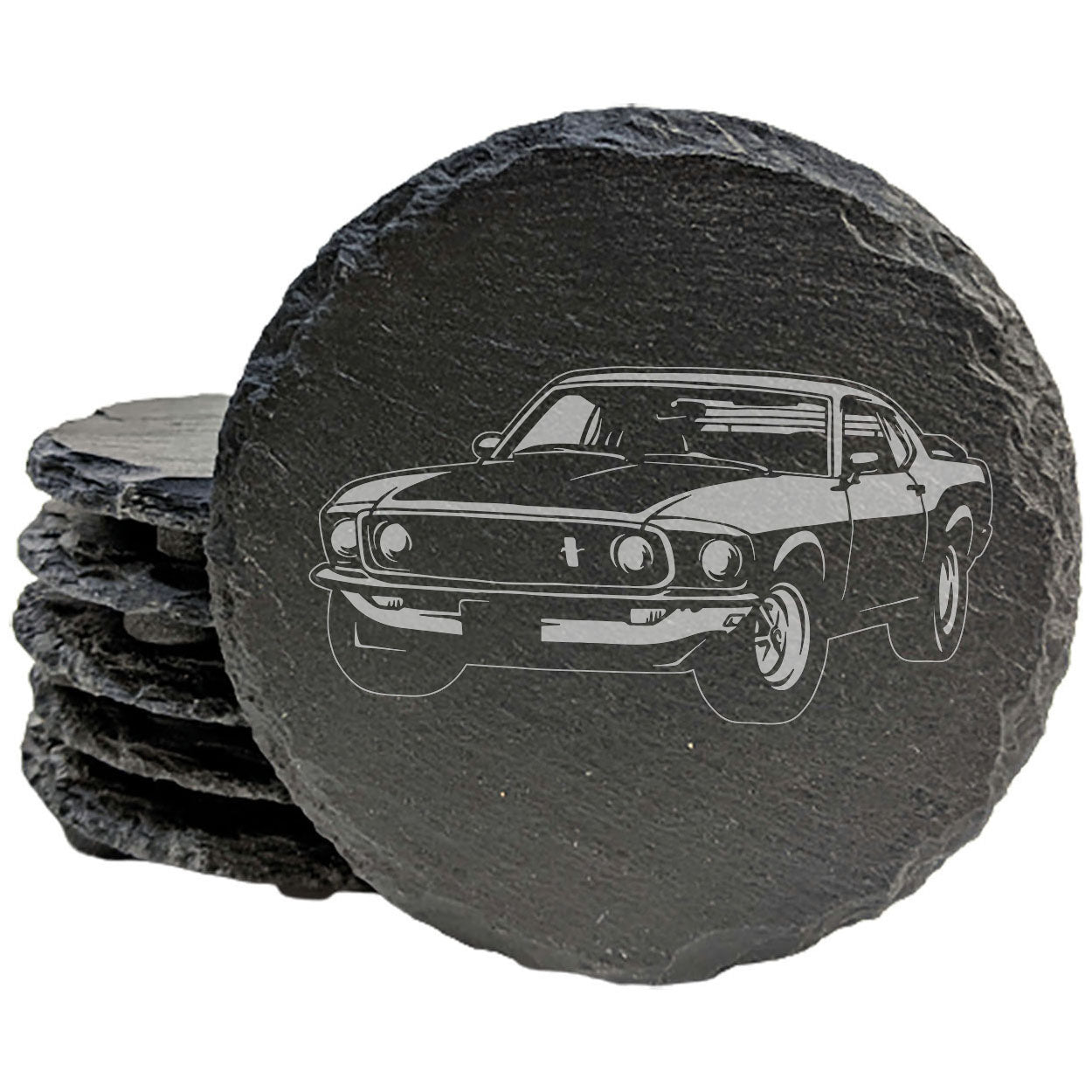 Ford Mustang Boss 302 Design Rustic Gray Slate Coasters Set of 4 - Perfect All-Occasion Gifts for Holidays, Birthdays, Housewarming - Natural Chipped Edge with Rubber Feet - Made in Oregon, USA