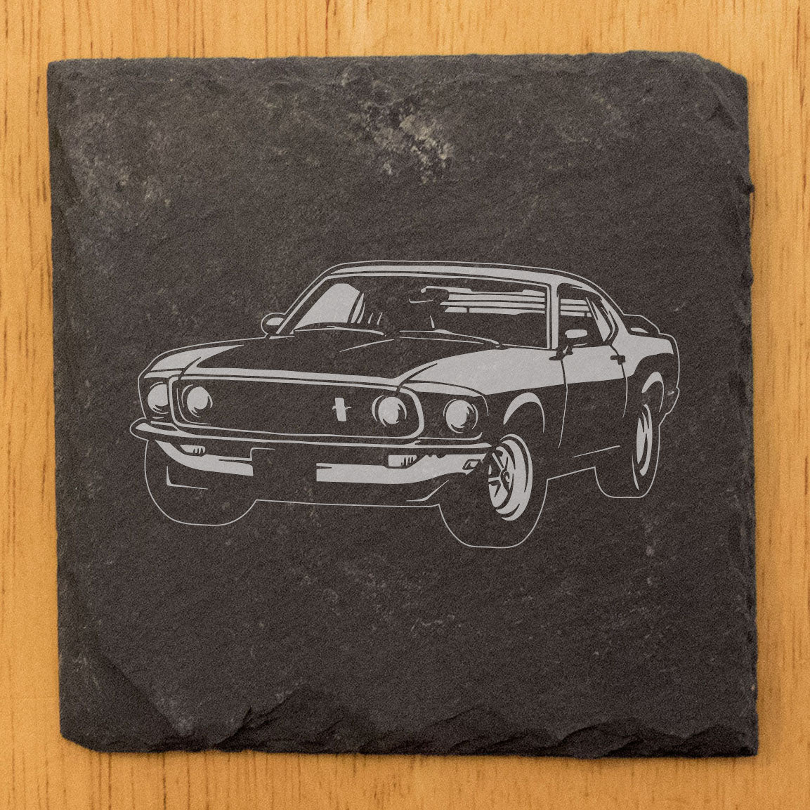 Ford Mustang Boss 302 Design Rustic Gray Slate Coasters Set of 4 - Perfect All-Occasion Gifts for Holidays, Birthdays, Housewarming - Natural Chipped Edge with Rubber Feet - Made in Oregon, USA
