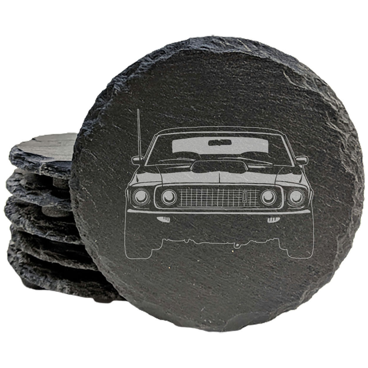 Premium Rustic Slate Coasters | Laser Etched Ford Mustang Boss 429 Design | Stylish Home Decor & Drink Protectors