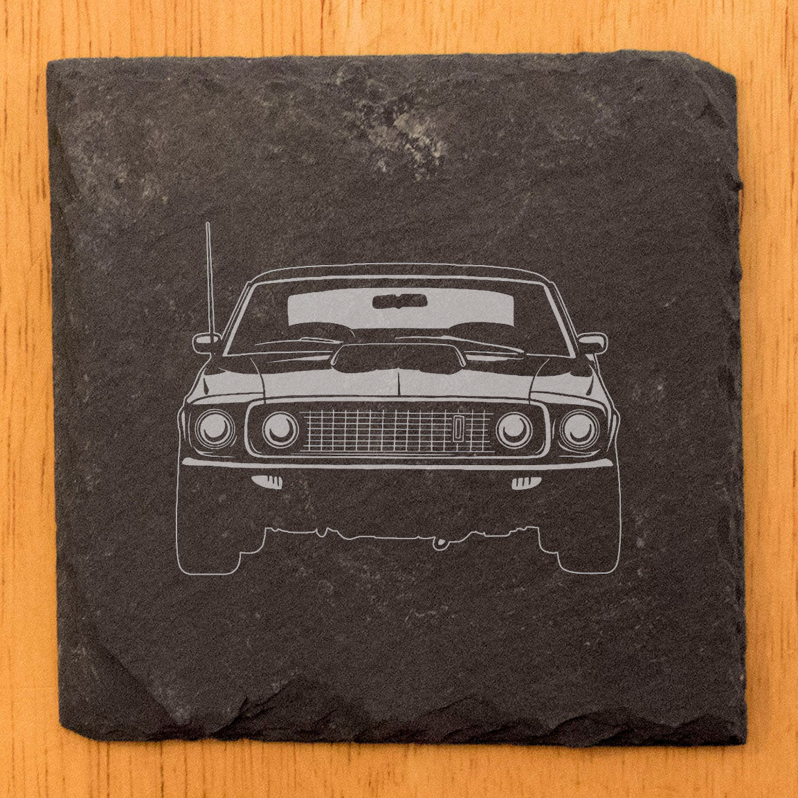 Premium Rustic Slate Coasters | Laser Etched Ford Mustang Boss 429 Design | Stylish Home Decor & Drink Protectors