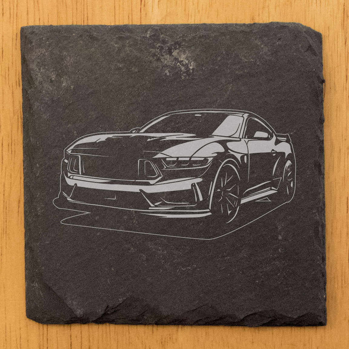 2023 Ford Mustang Dark Horse Design Rustic Gray Slate Coasters Set of 4 Laser Etched Perfect for Holidays Birthdays Housewarming She-Shed Man Cave Made in Oregon USA Natural Chipped Edge Rubber Feet