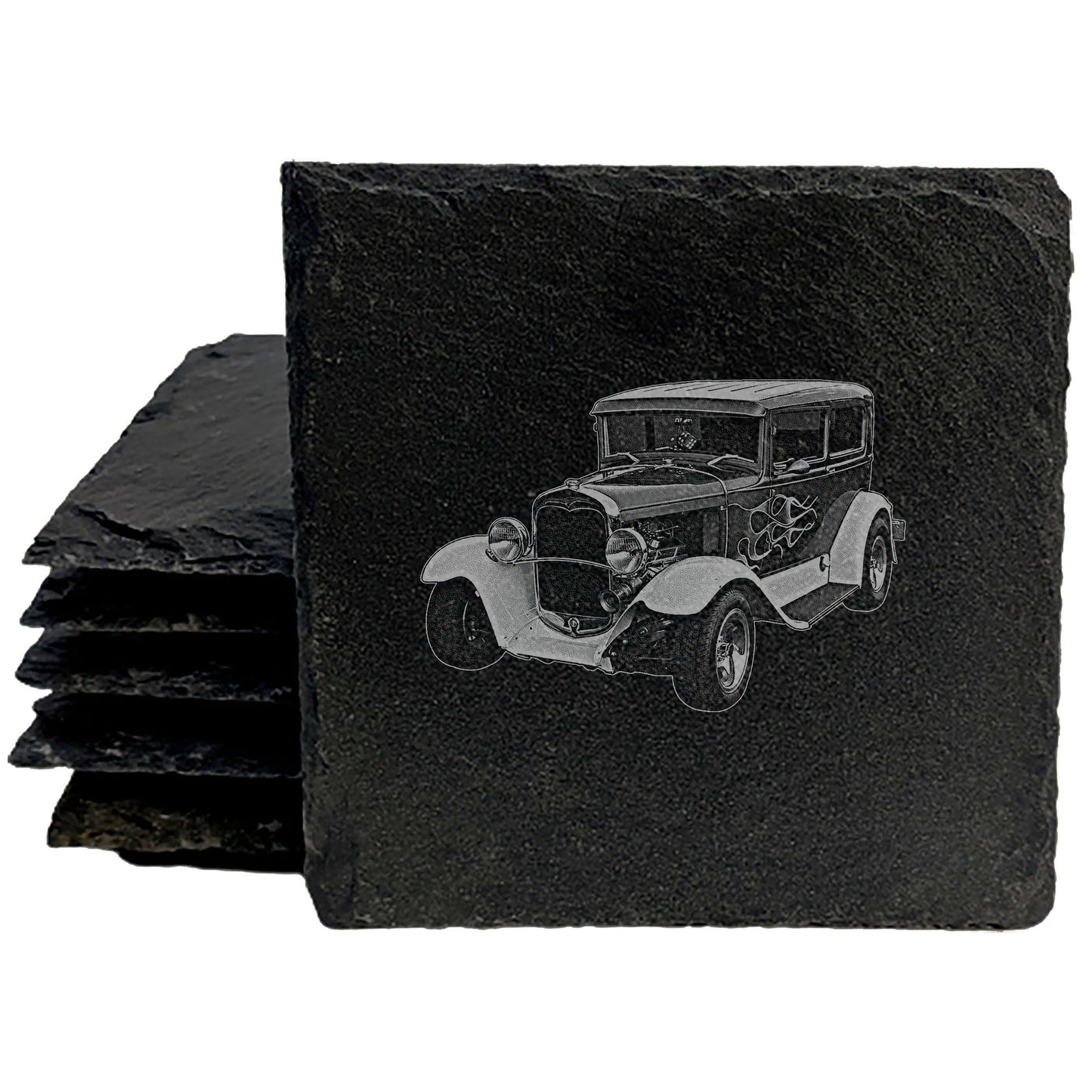 Rev Up Your Style: Laser-Etched 1930 Ford Street Rod Coasters for Your Garage