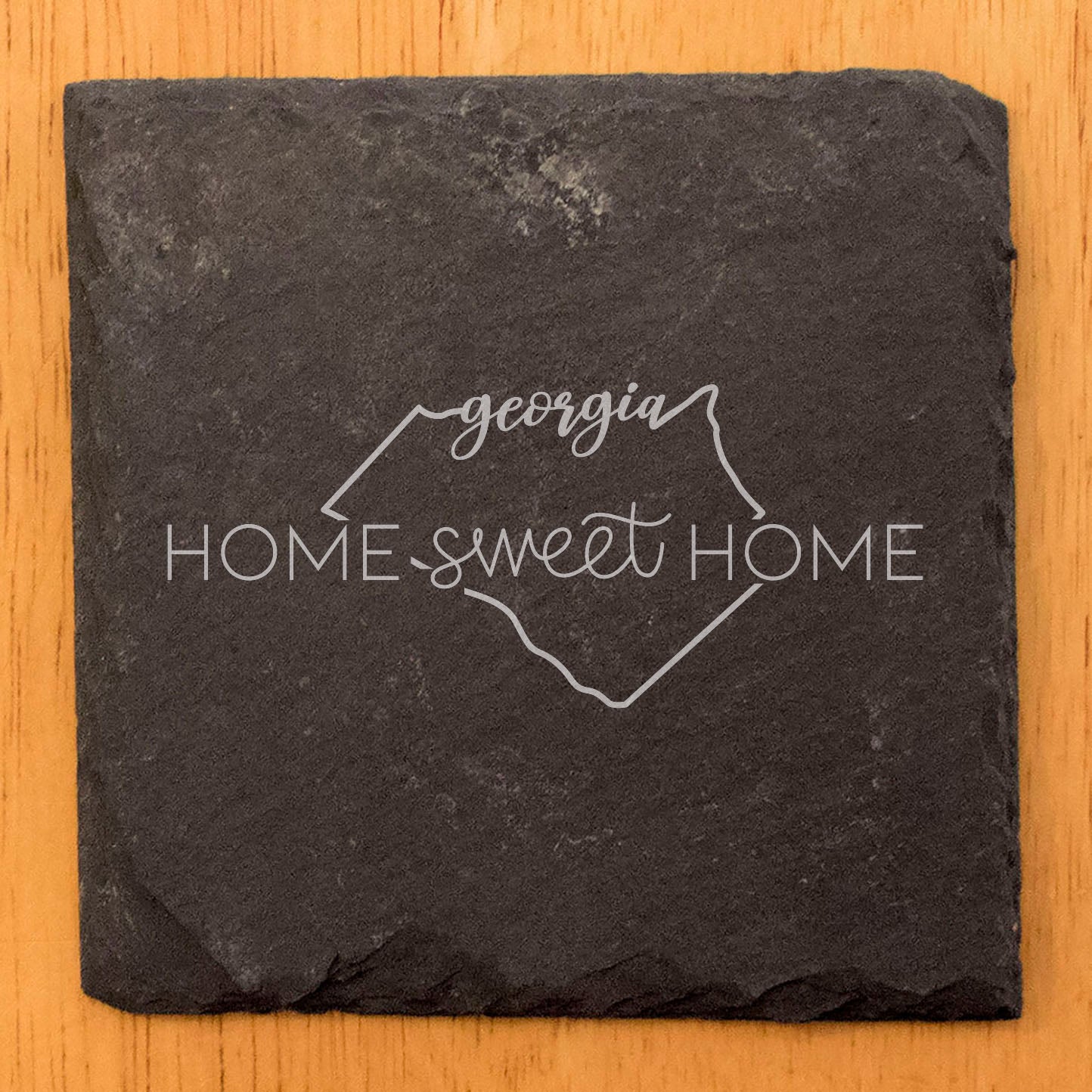 Rustic Slate Coasters Set of 4, Round 4" with 'Home Sweet Home' Georgia Design, Perfect Gift for Holidays, Birthdays, Housewarming, She-Shed, Man Cave, Made in Oregon, USA, Natural Chipped Edge