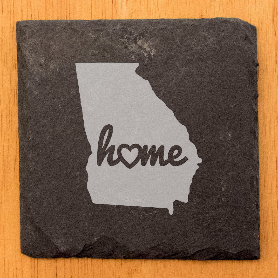 Rustic Slate Coasters Set of 4, Round 4" with Georgia 'Home' Heart Design, Perfect for Holidays, Birthdays, Housewarming Gifts, She-Shed or Man Cave, Made in Oregon, USA by Small Business