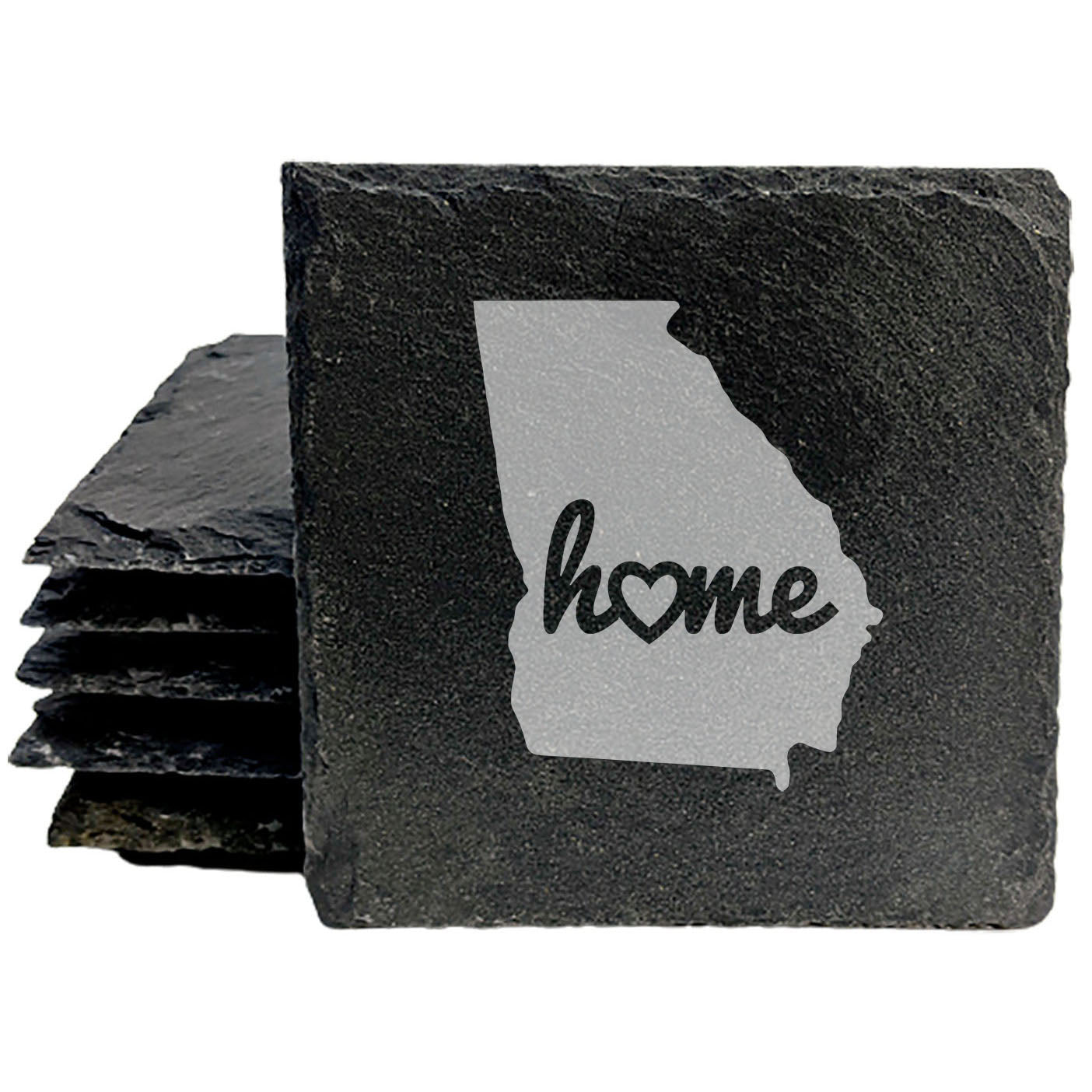 Rustic Slate Coasters Set of 4, Round 4" with Georgia 'Home' Heart Design, Perfect for Holidays, Birthdays, Housewarming Gifts, She-Shed or Man Cave, Made in Oregon, USA by Small Business