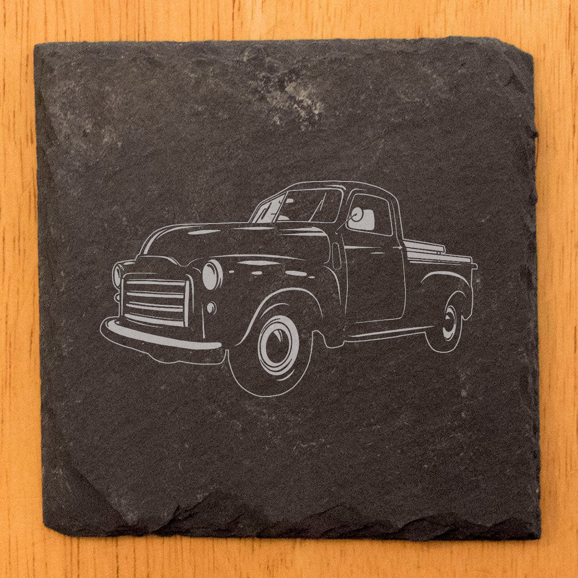 1950 GMC 100 Pickup Design Rustic Slate Coasters | Laser Etched Drink Coasters for Home Decor