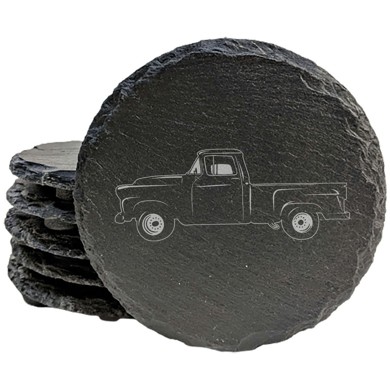 Vintage-Inspired Rustic Slate Coasters Set with Laser-Etched 1950 GMC 100 Pickup Design - Home Decor & Drink Protection for Classic Car Enthusiasts