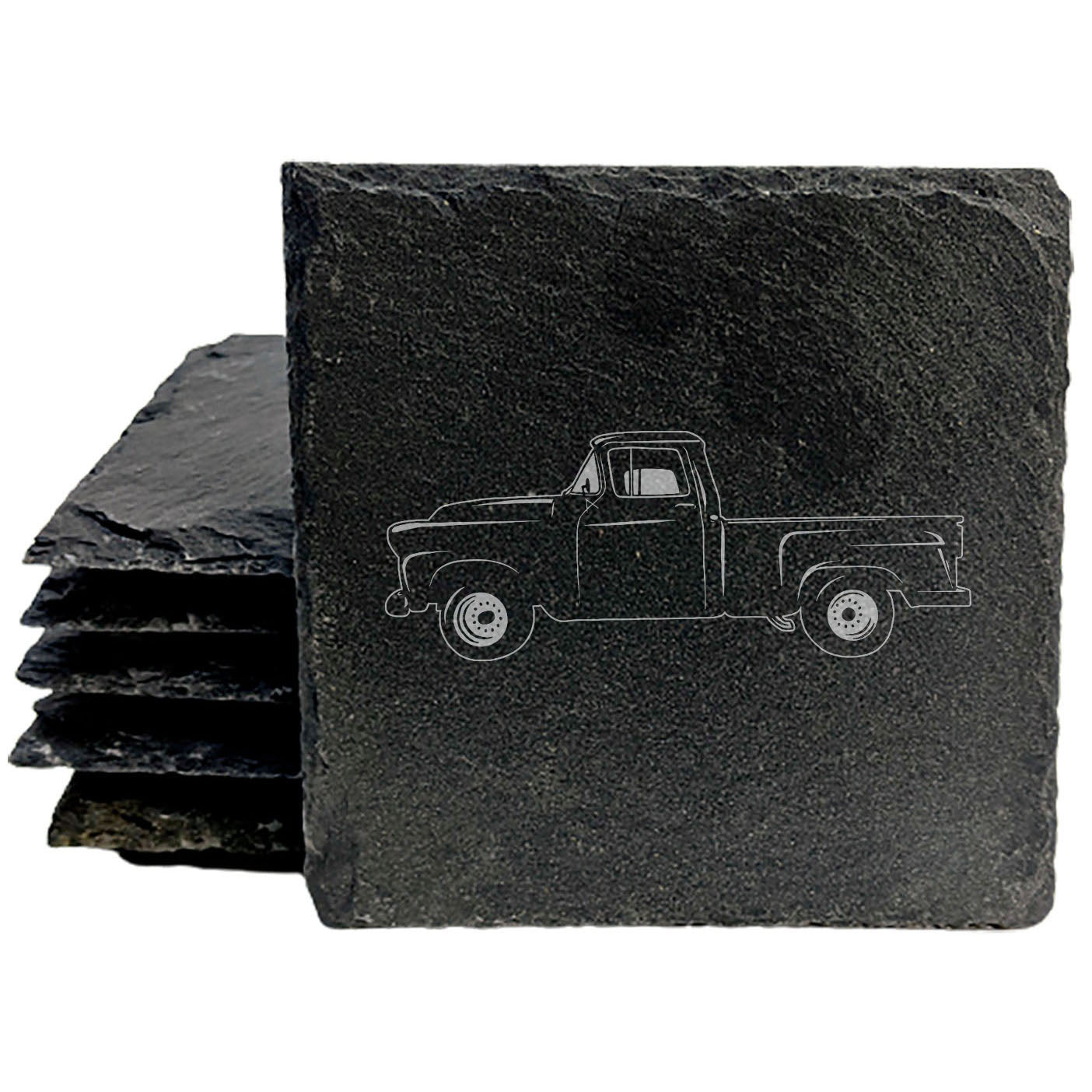 Vintage-Inspired Rustic Slate Coasters Set with Laser-Etched 1950 GMC 100 Pickup Design - Home Decor & Drink Protection for Classic Car Enthusiasts