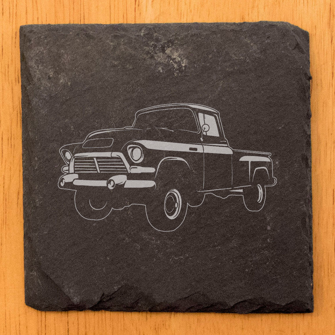 Premium Rustic Slate Coasters Set with Laser-Etched GMC 100 Pickup Design | Stylish Drink Coasters for Home Decor and Car Enthusiasts