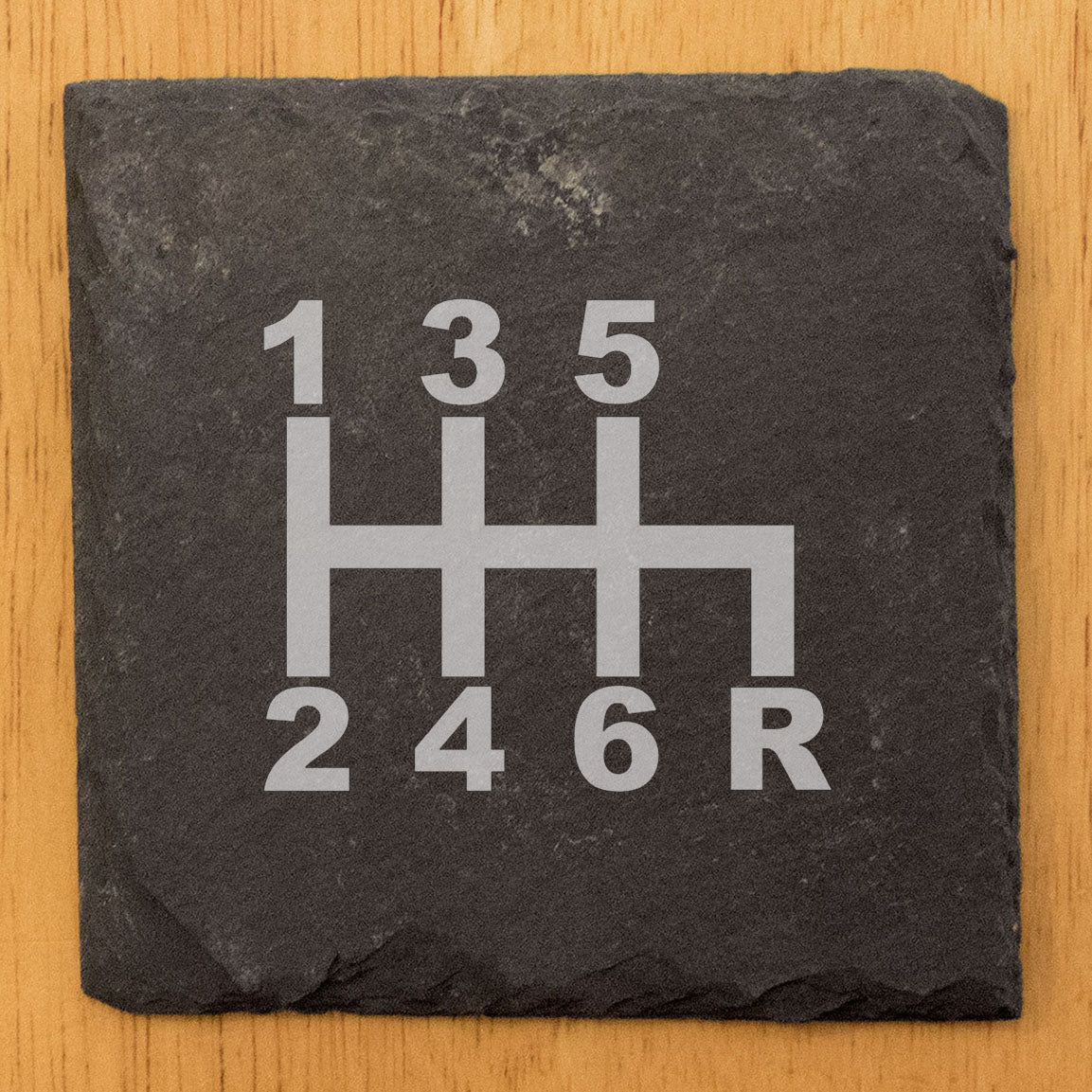Rustic Slate Coasters: Gear Up - Laser Etched Gear Shift Design