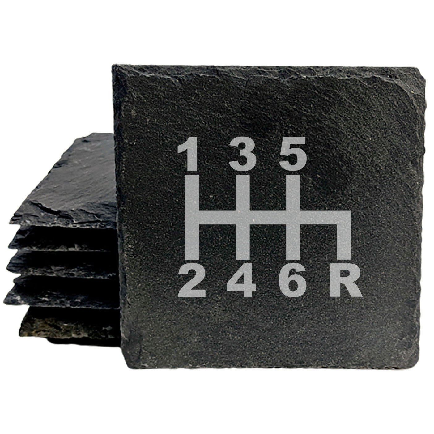 Rustic Slate Coasters: Gear Up - Laser Etched Gear Shift Design