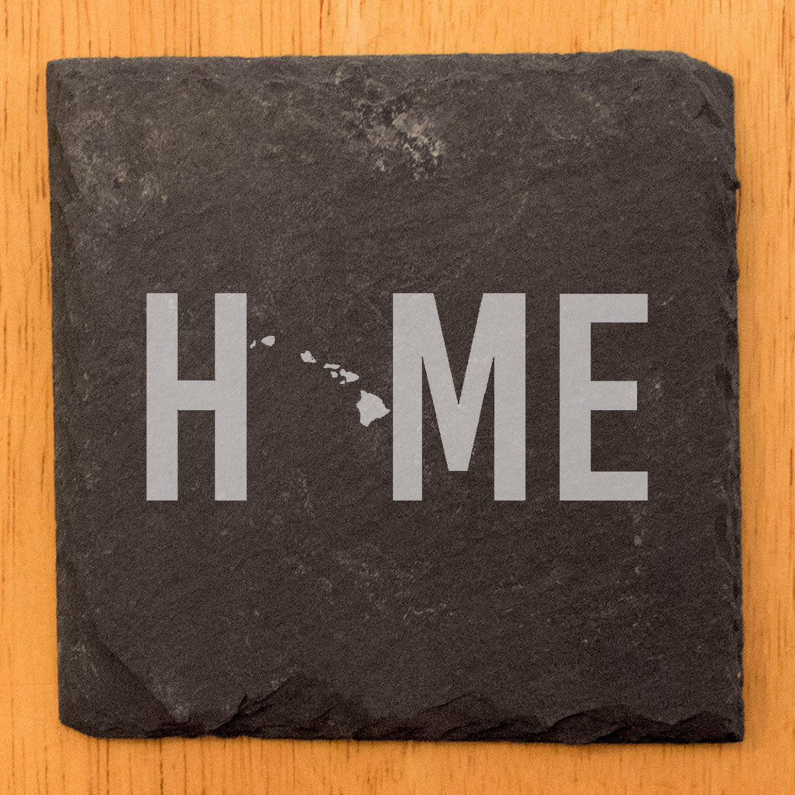 Rustic Slate Coasters Set of 4, Round 4" with Hawaii 'Home' Heart Design, Perfect for Holidays, Birthdays, Housewarming Gifts, She-Shed or Man Cave, Made in Oregon, USA, Natural Chipped Edge