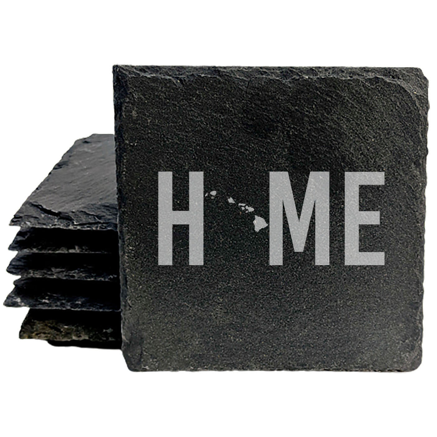 Rustic Slate Coasters Set of 4, Round 4" with Hawaii 'Home' Heart Design, Perfect for Holidays, Birthdays, Housewarming Gifts, She-Shed or Man Cave, Made in Oregon, USA, Natural Chipped Edge