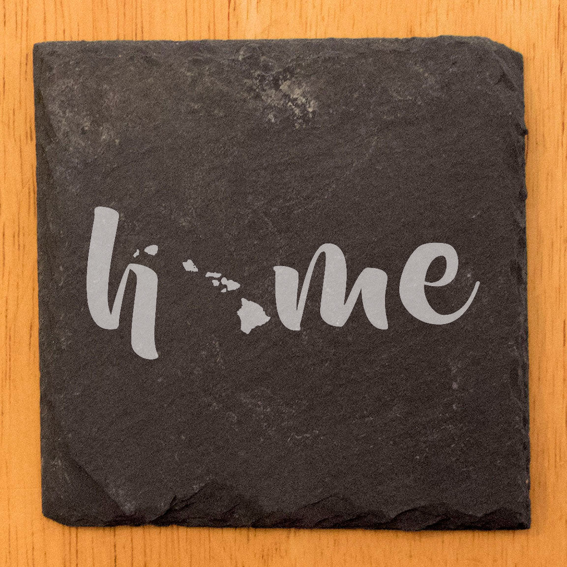 Rustic Slate Coasters Set of 4 - Laser Etched 'Home' Design with Hawaii State - Perfect Gift for Holidays, Birthdays, Housewarming - 4" Round/Square - Made in Oregon, USA - Natural Chipped Edge