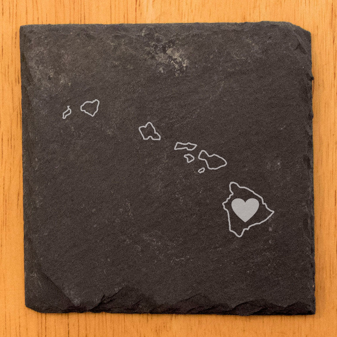Rustic Slate Coasters Set of 4, Round 4" with Hawaii Heart Design, Laser Etched, Perfect for Holidays, Birthdays, Housewarming, She-Shed, Man Cave, Made in Oregon, USA,