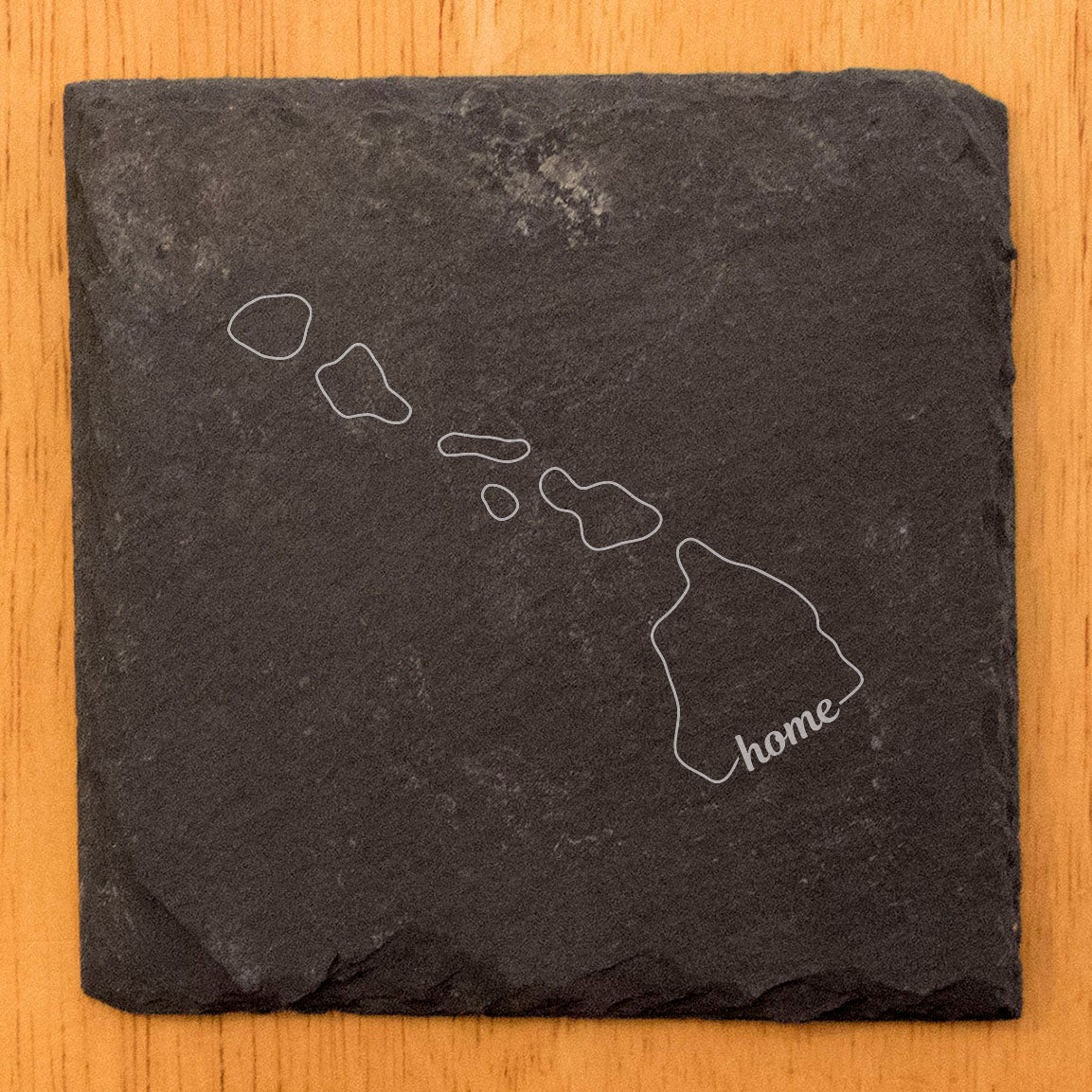 Rustic Slate Coasters Set of 4, Round 4" with Hawaii 'Home' Design, Laser Etched, Perfect for Holidays, Birthdays, Housewarming, She-Shed, Man Cave, Made in Oregon, USA,