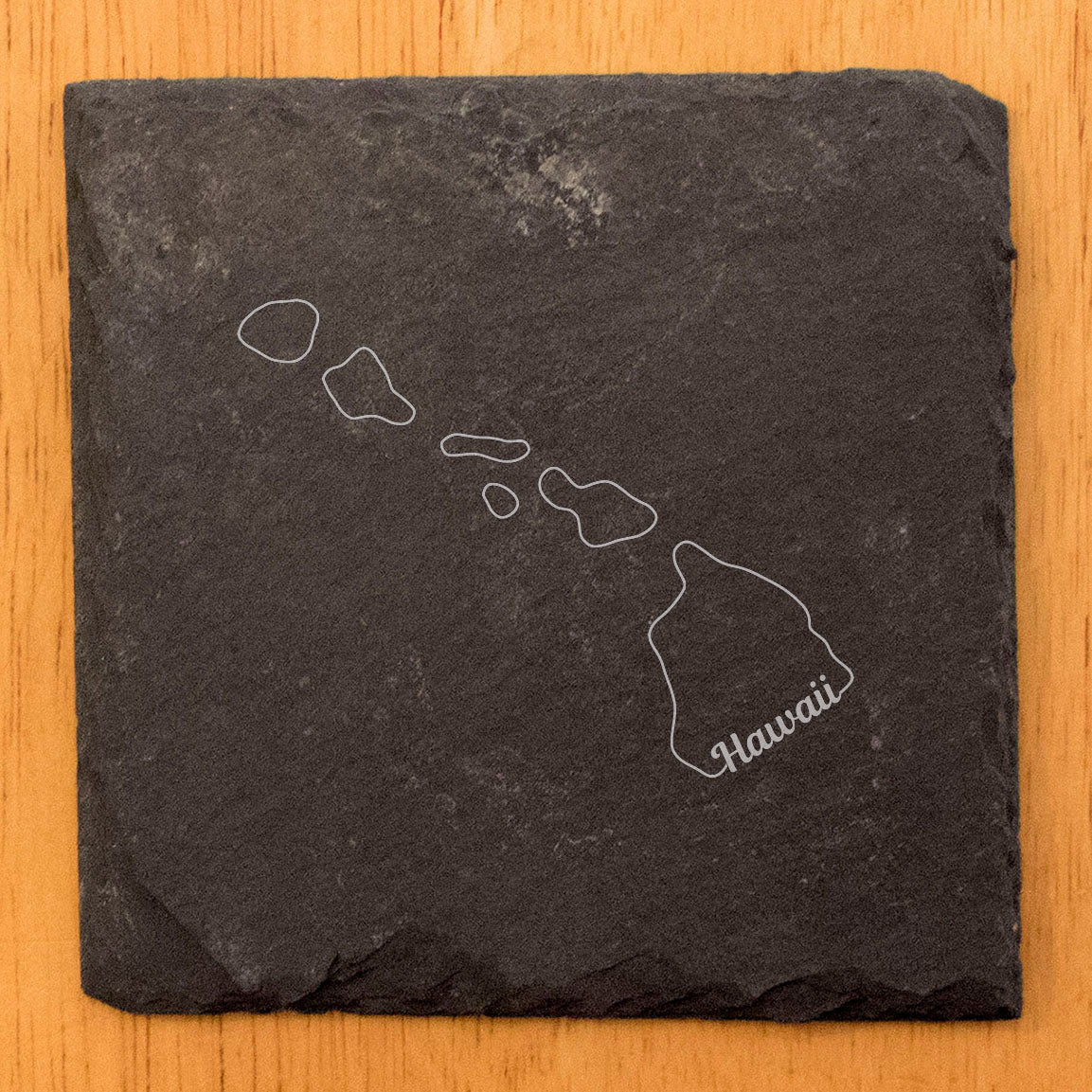 Rustic Slate Coasters Set of 4, Round 4" with Hawaii State Outline Design, Perfect for Holidays, Birthdays, Housewarming Gifts, She-Shed or Man Cave, Made in Oregon, USA, Natural Chipped Edge