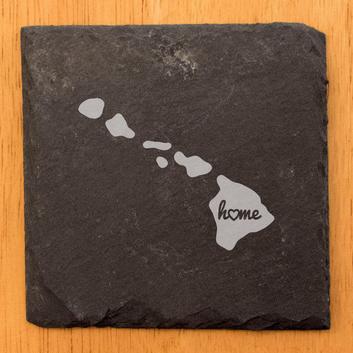 Rustic Slate Coasters Set of 4, Round 4" with Hawaii 'Home' Heart Design, Perfect for Holidays, Birthdays, Housewarming Gifts, She-Shed or Man Cave, Made in Oregon, USA, Natural Chipped Edge
