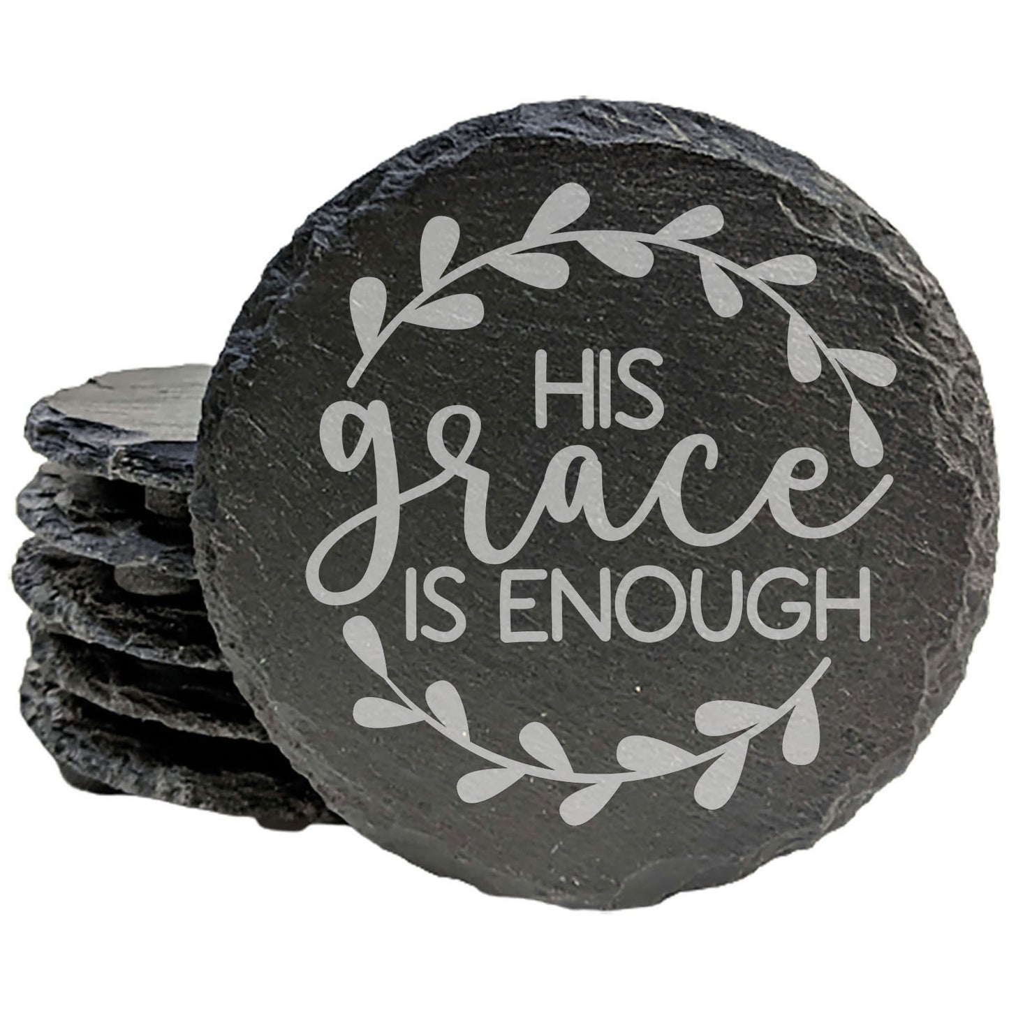 Faith and Hope: Laser Etched Slate Coasters: Christian Gift - His Grace is Enough