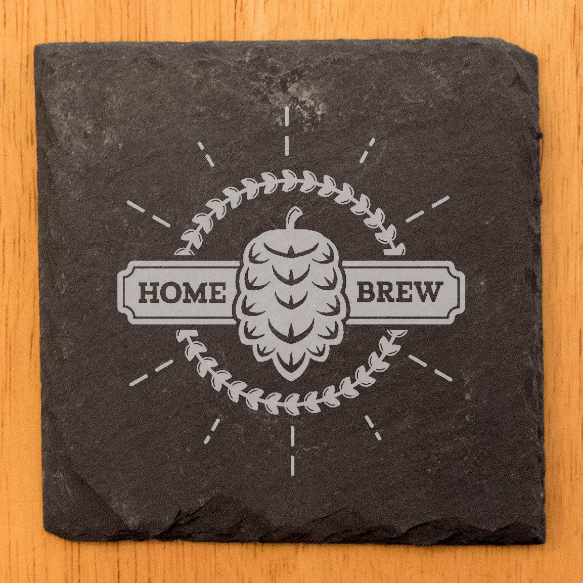 Beer Lover Gift: Rustic Slate Coasters - "Home Brew" Logo