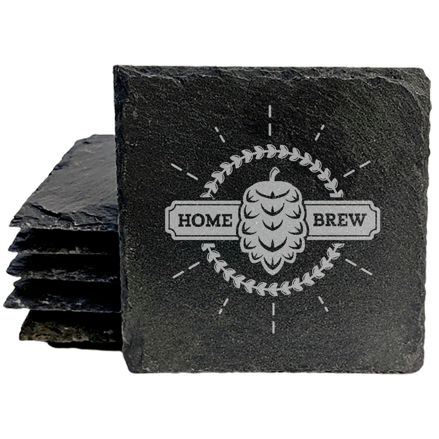 Beer Lover Gift: Rustic Slate Coasters - "Home Brew" Logo