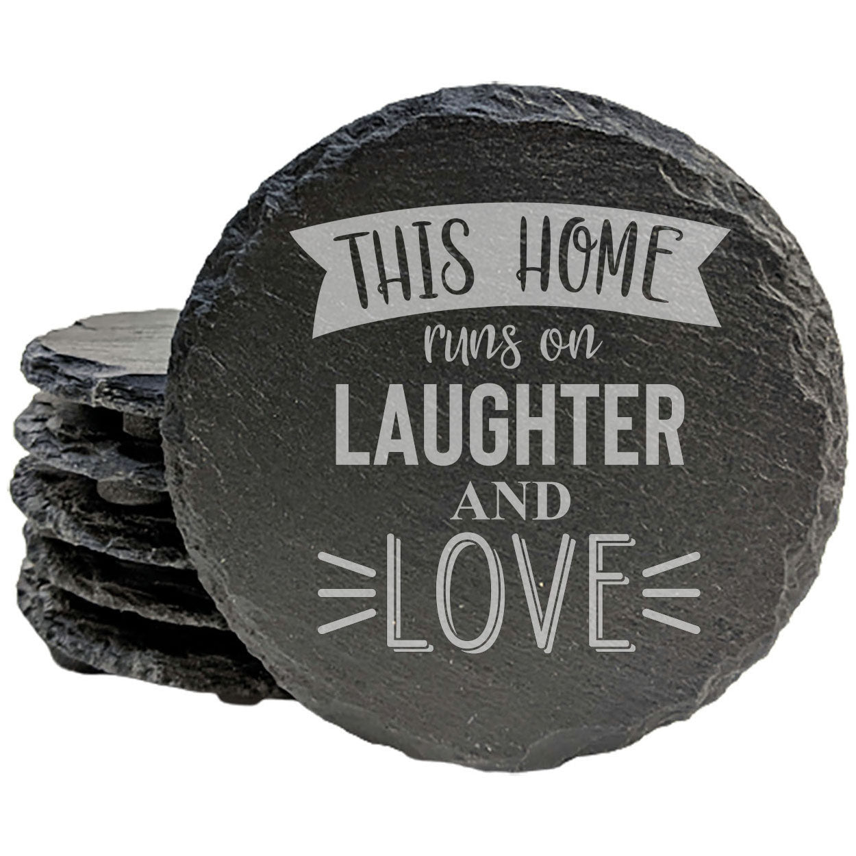 Hilarious Home Decor: "This Home Runs on Laughter & Love" Coasters