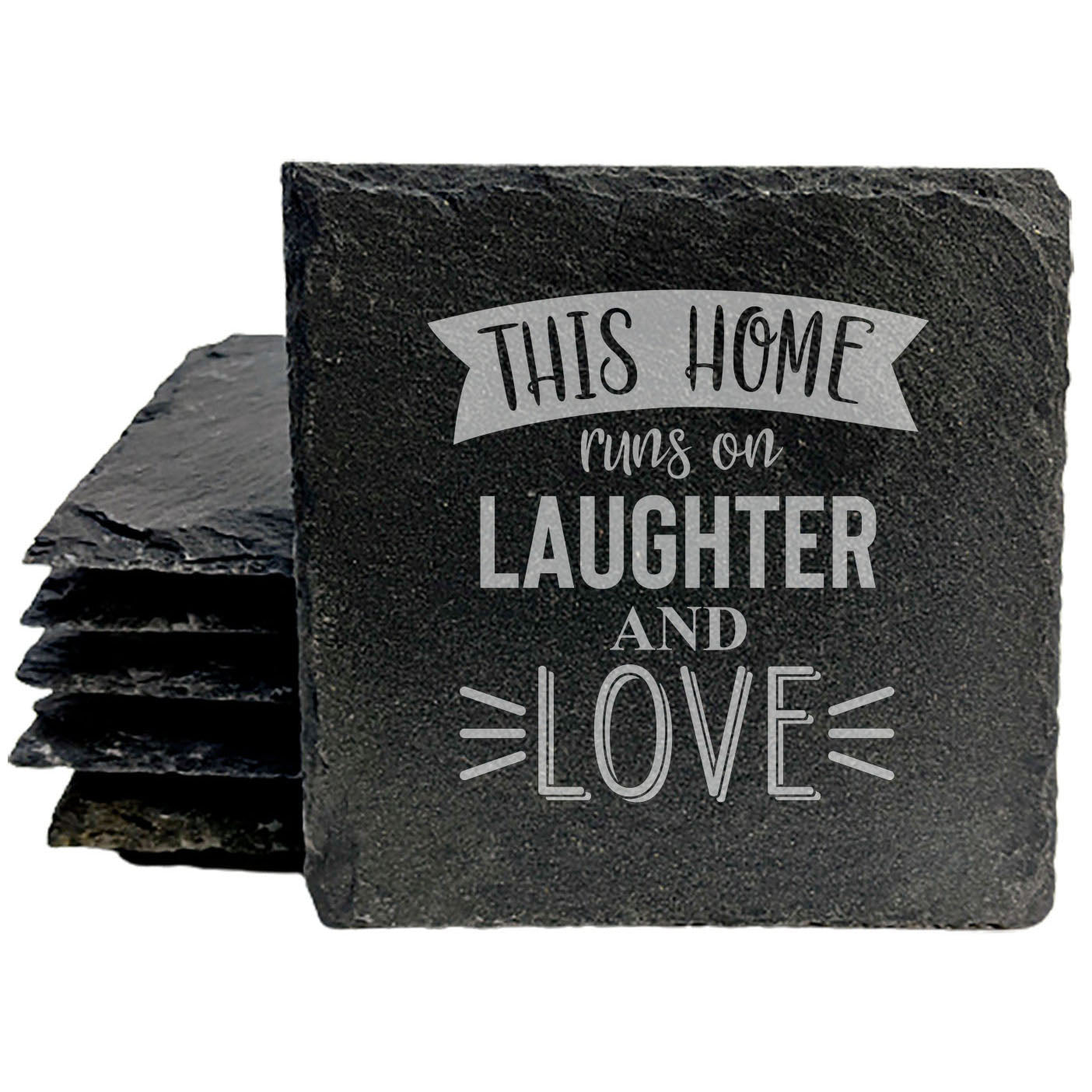 Hilarious Home Decor: "This Home Runs on Laughter & Love" Coasters