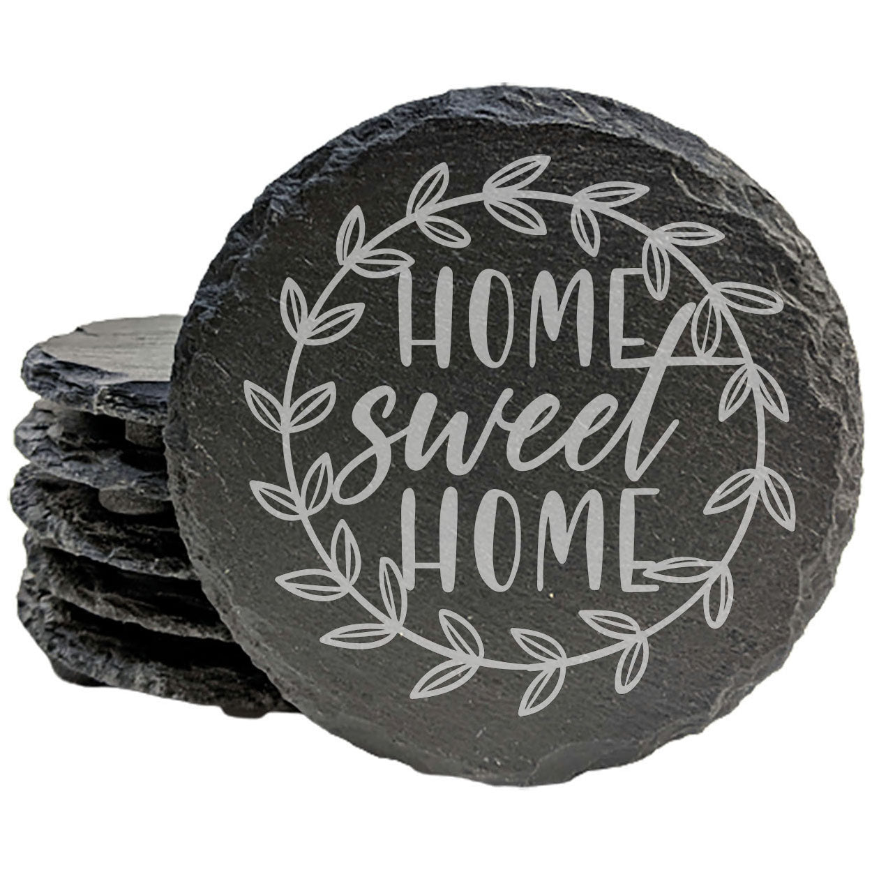 Beautiful Floral Coasters: Home Sweet Home, Rustic Slate