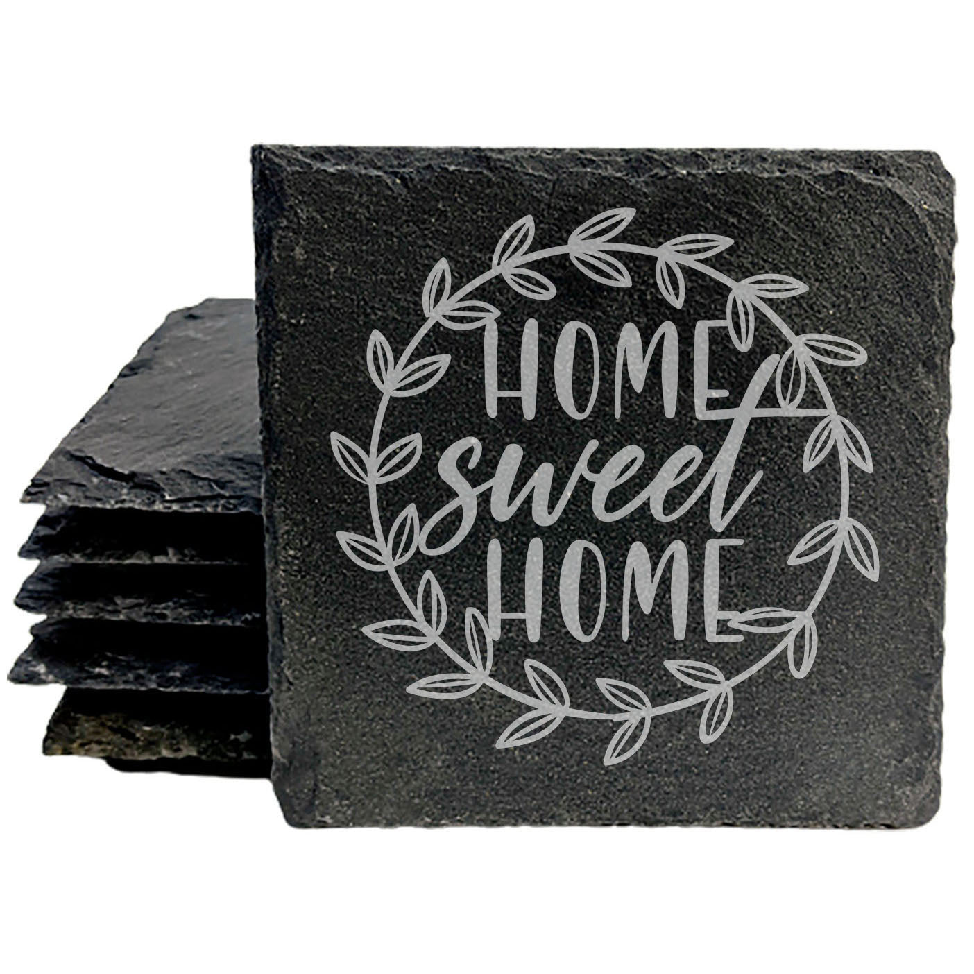 Beautiful Floral Coasters: Home Sweet Home, Rustic Slate