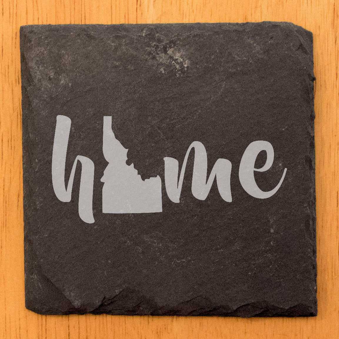 Rustic Slate Coasters Set of 4 - Laser Etched 'Home' Design with Idaho State - Perfect Gift for Holidays, Birthdays, Housewarming - 4" Round/Square - Made in Oregon, USA - Natural Chipped Edge