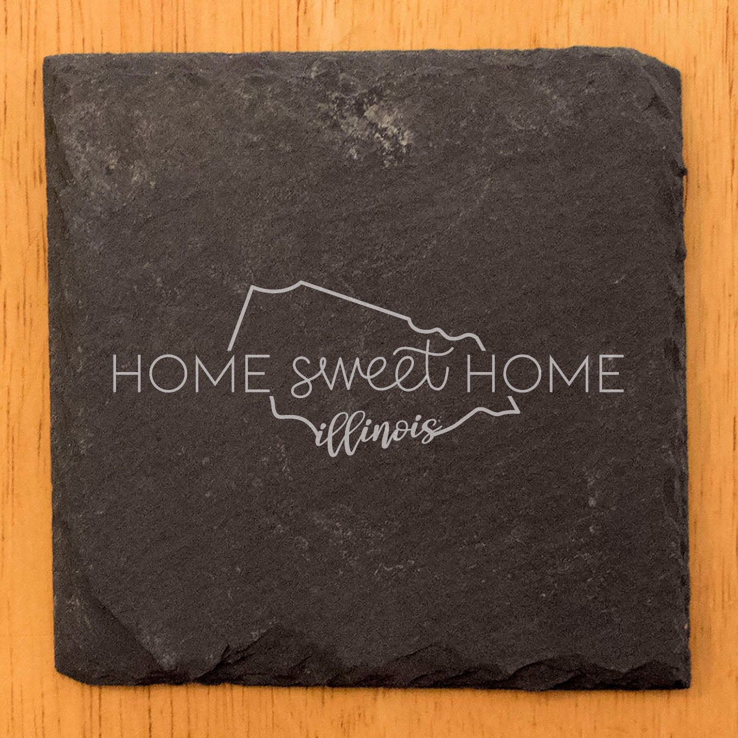 Rustic Slate Coasters Set of 4, Round 4" with 'Home Sweet Home' Illinois Design, Perfect Gift for Holidays, Birthdays, Housewarming, She-Shed, Man Cave, Made in Oregon, USA, Natural Chipped Edge