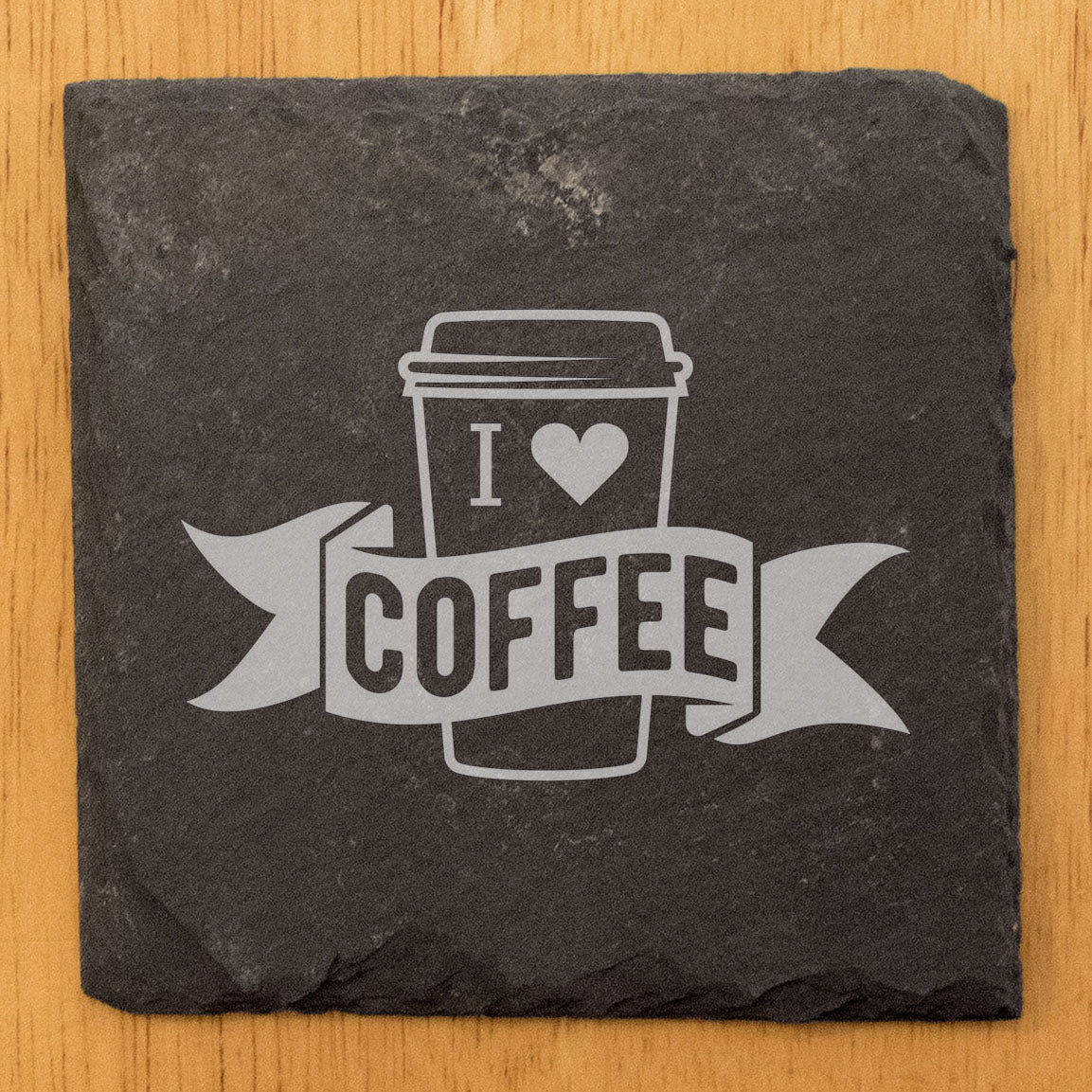 Express Your Coffee Passion: "I Love Coffee" Coasters (Laser Etched)