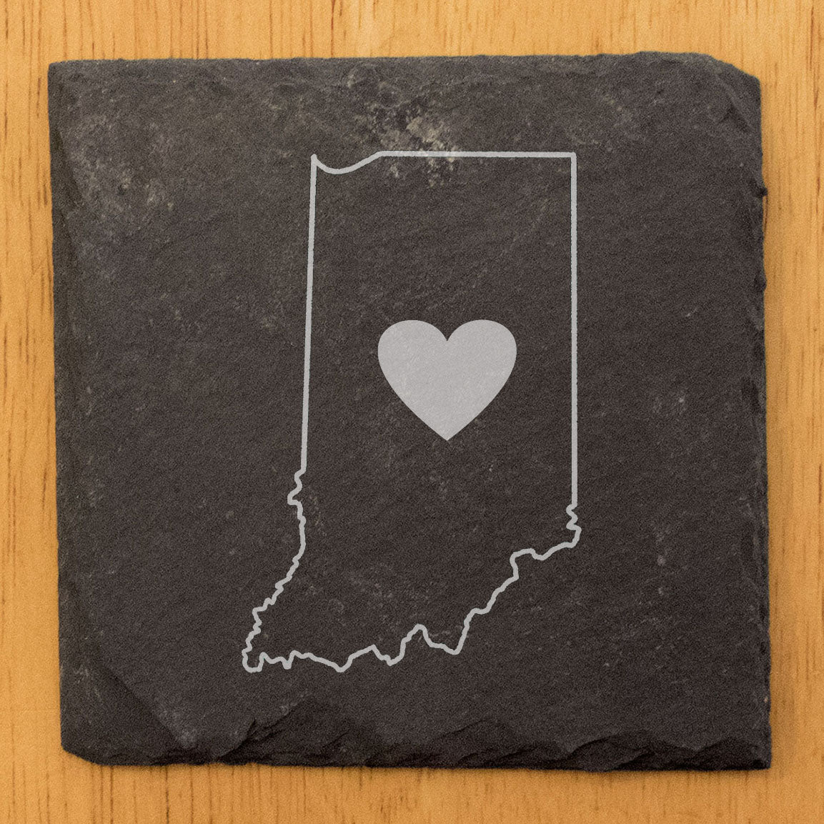 Rustic Slate Coasters Set of 6, Indiana Heart Design, 4" Square, Natural Chipped Edge, Rubber Feet, , Perfect for Holidays, Birthdays, Housewarming, Made in Oregon, USA