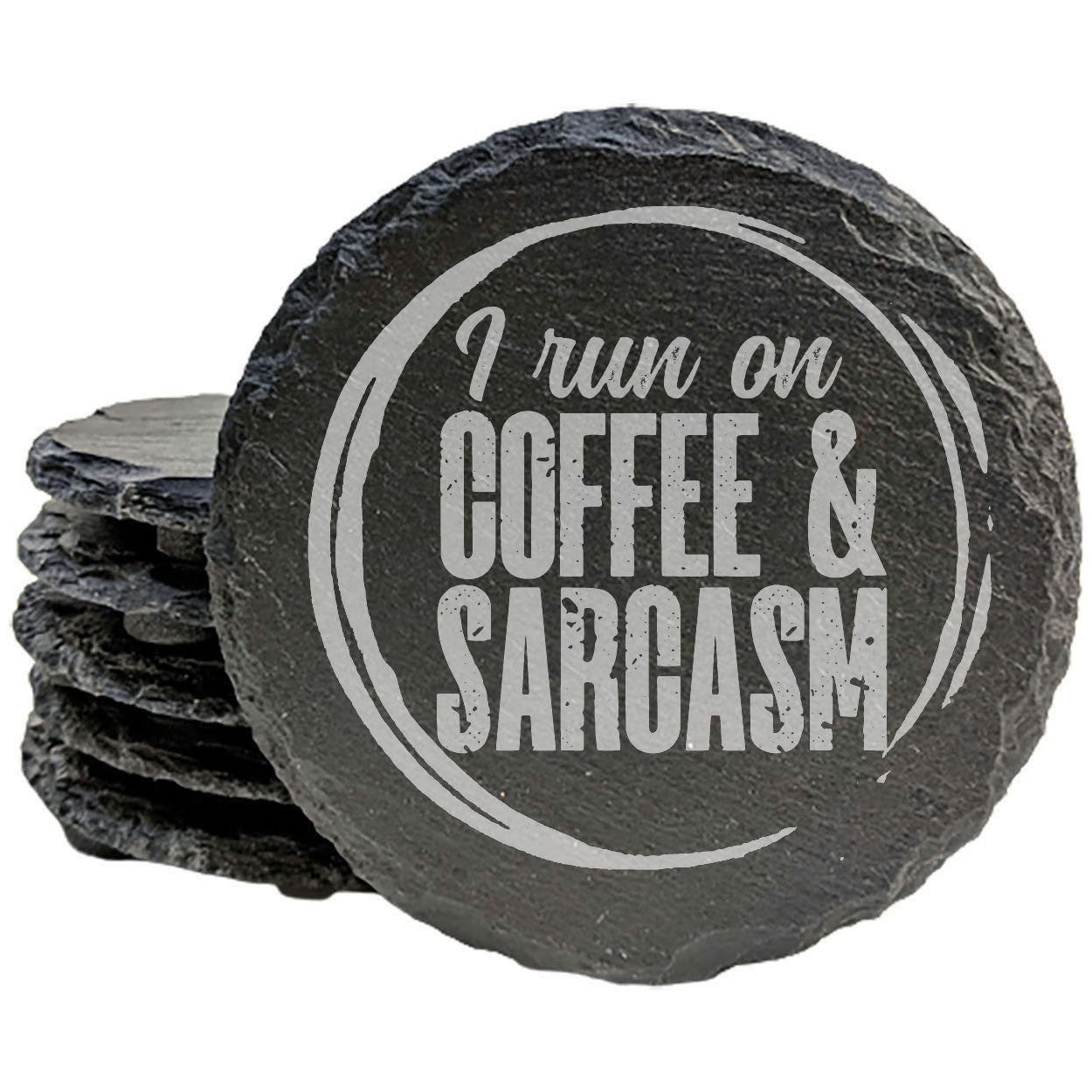 Hilarious Slate Coasters: "I Run on Coffee & Sarcasm" - The Perfect Gift for Coffee Lovers