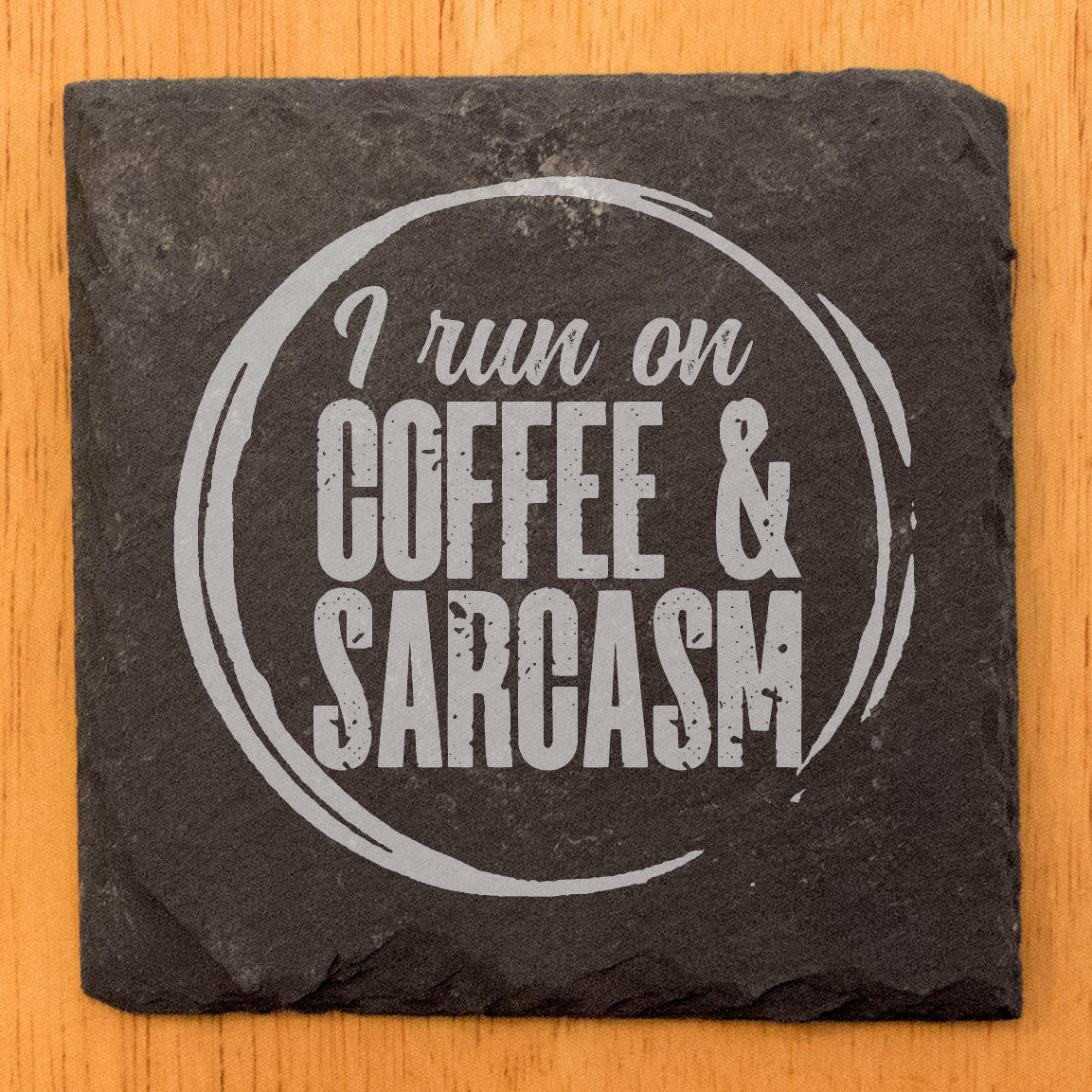 Hilarious Slate Coasters: "I Run on Coffee & Sarcasm" - The Perfect Gift for Coffee Lovers
