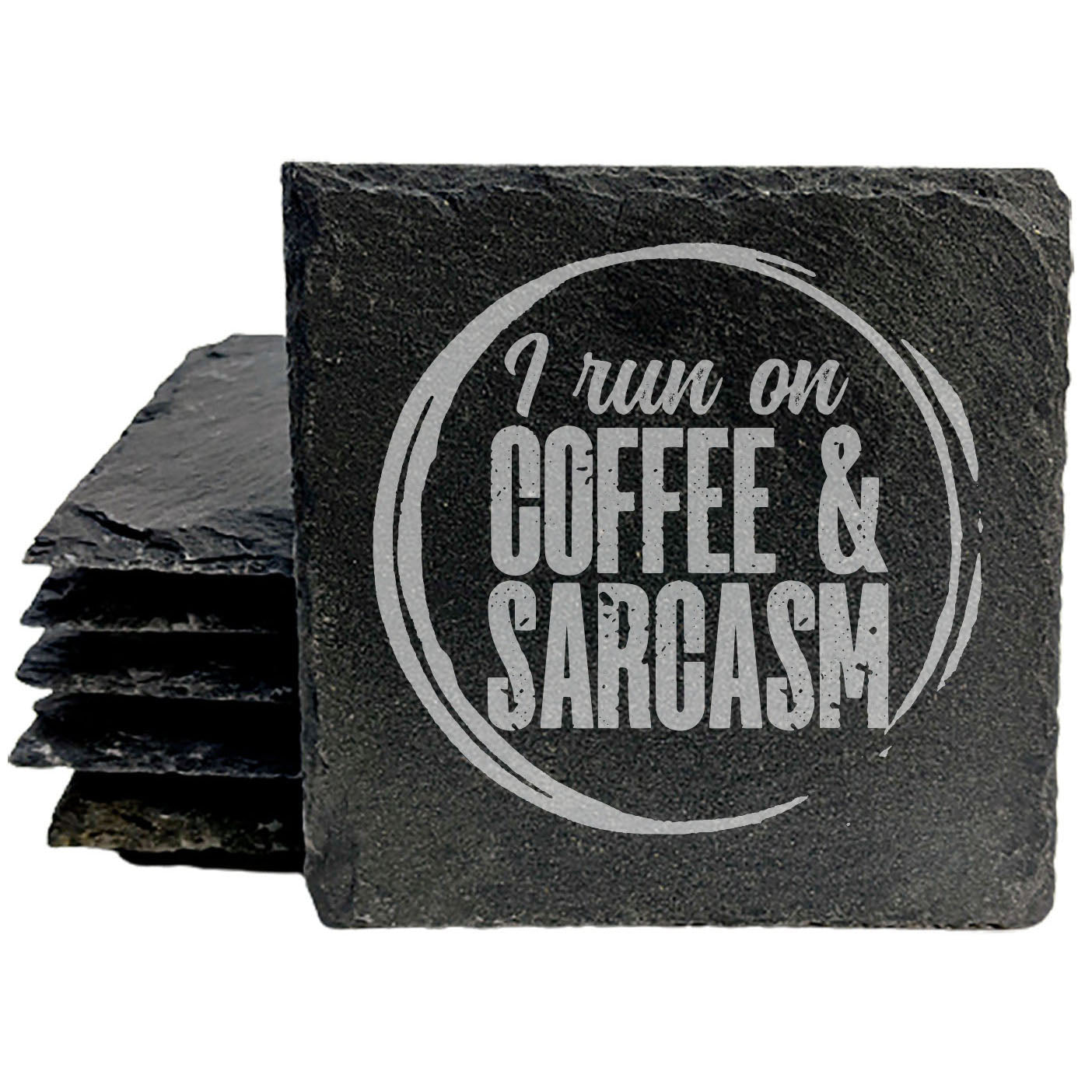 Hilarious Slate Coasters: "I Run on Coffee & Sarcasm" - The Perfect Gift for Coffee Lovers