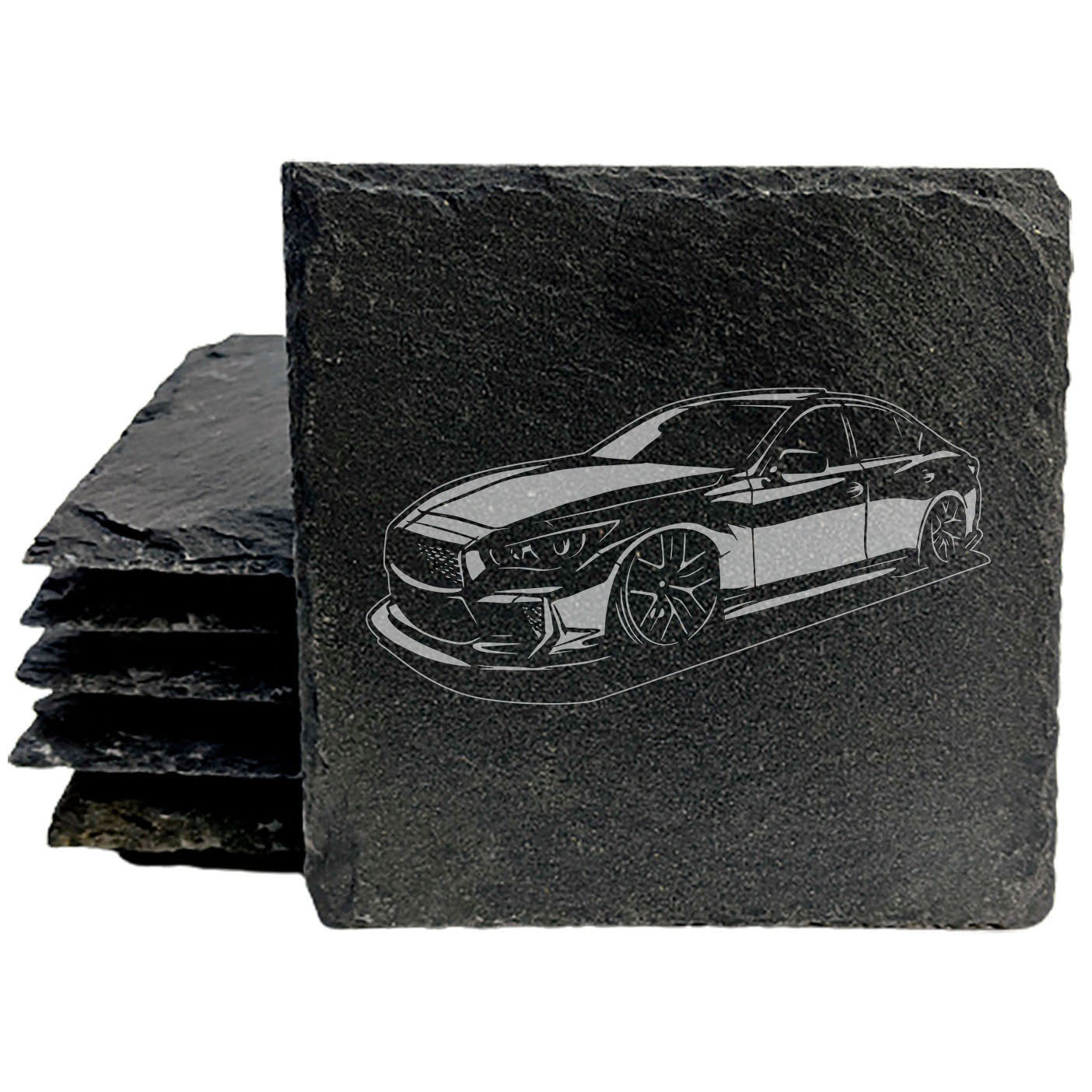 Infinity Q50 Design Rustic Gray Slate Coasters Set of 4 - Laser Etched, Natural Chipped Edge, Rubber Feet - Perfect for Holidays, Birthdays, Housewarming Gifts - Made in Oregon by Small Business