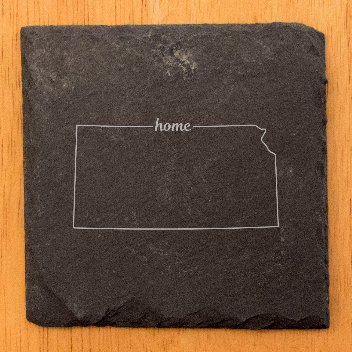 Rustic Slate Coasters Set of 4, Round 4" with Kansas 'Home' Design, Perfect for Holidays, Birthdays, Housewarming Gifts, She-Shed or Man Cave, Made in Oregon, USA, Natural Chipped Edge, Rubber Feet
