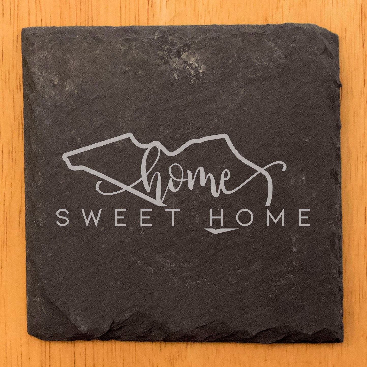 Rustic Slate Coasters Set of 4, Round 4" with 'Home Sweet Home' Kentucky Design, Perfect Gift for Holidays, Birthdays, Housewarming, She-Shed or Man Cave, Made in Oregon, USA, Natural Edge