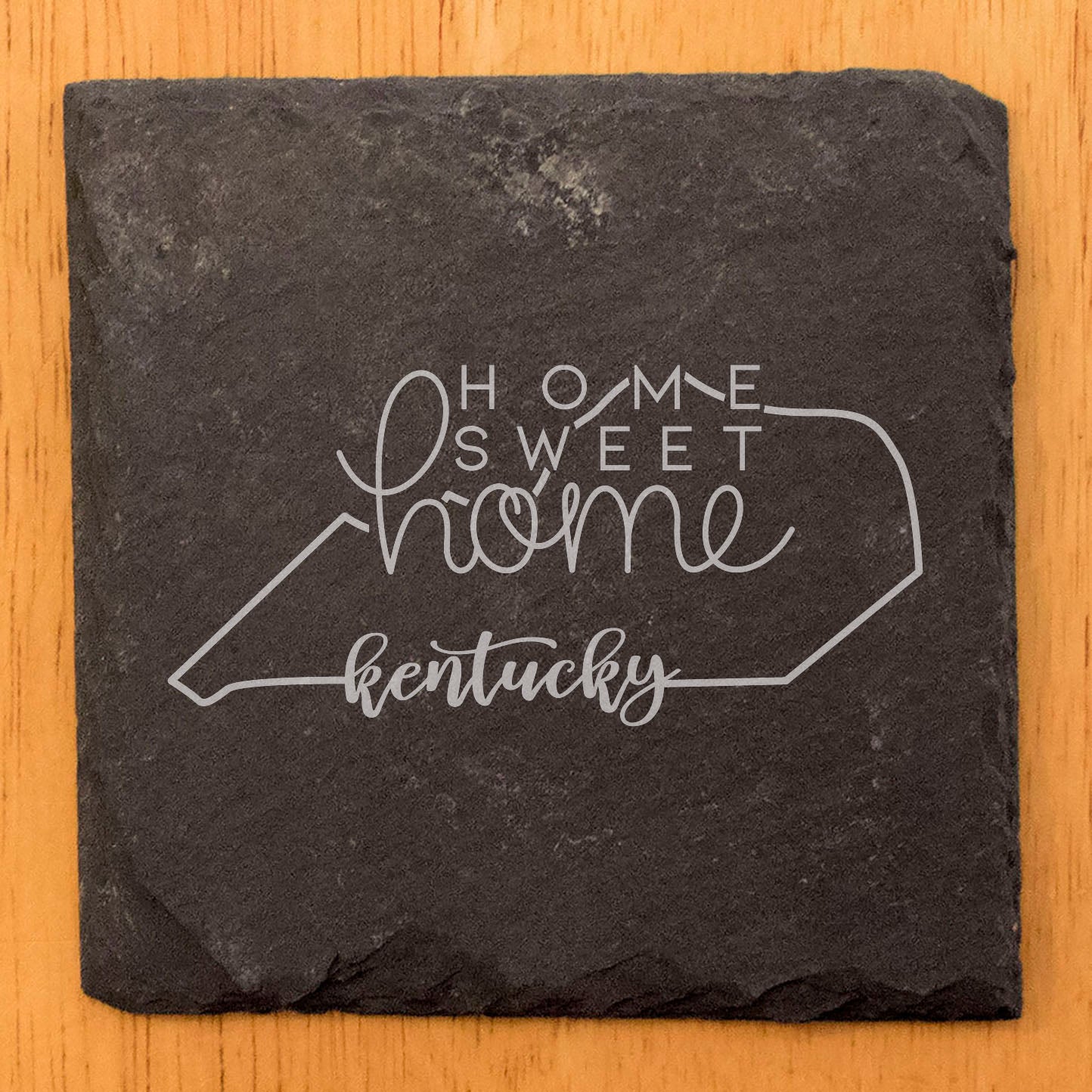 Rustic Slate Coasters Set of 4, Round 4" with Kentucky 'Home Sweet Home' Design, Laser Etched, Perfect for Gifts - Holidays, Birthdays, Housewarming, She-Shed, Man Cave - Made in Oregon, USA