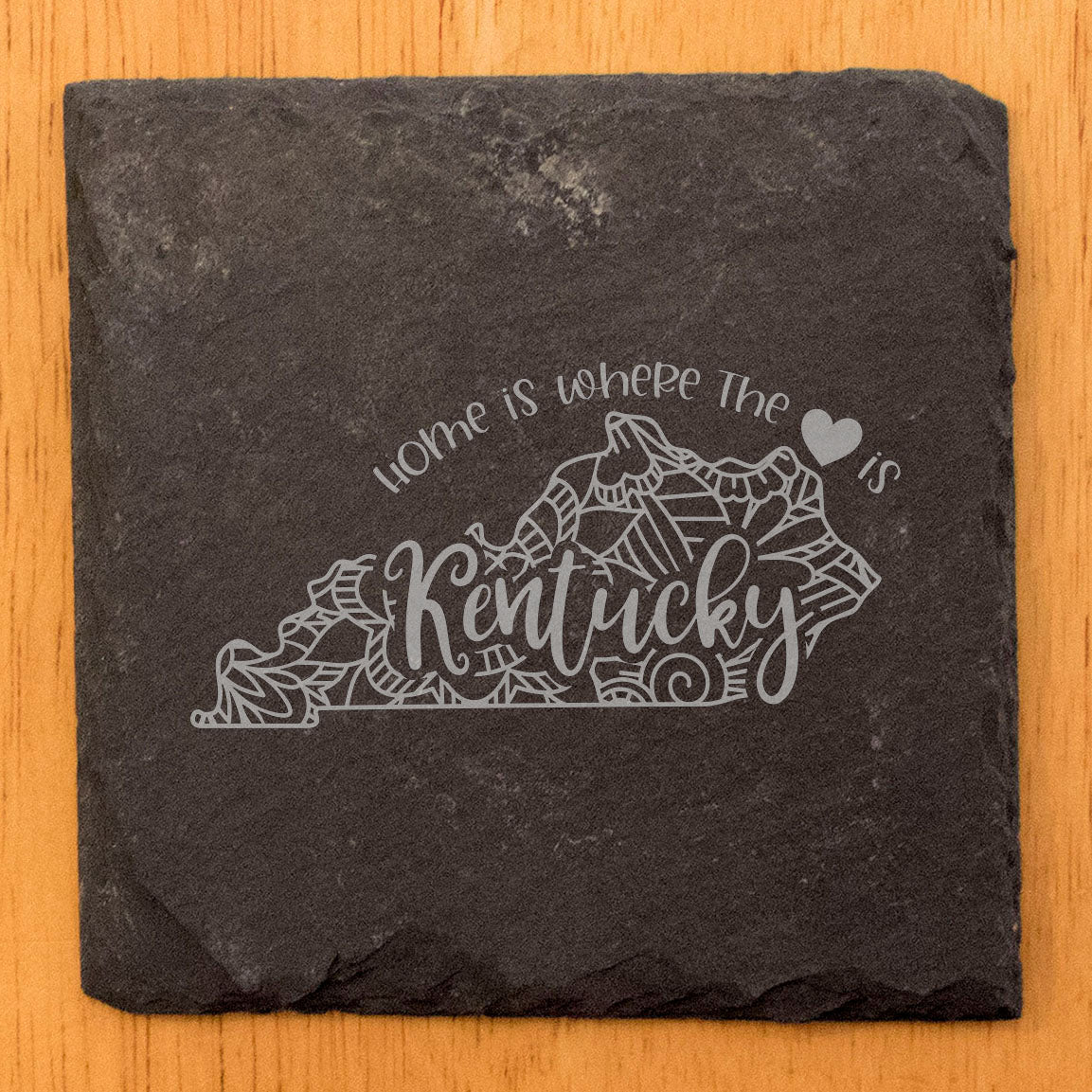 Rustic Slate Coasters Set of 4, Round 4" with Kentucky Mandala Design, 'Home is Where the Heart Is' Quote, Perfect Gift for Holidays, Birthdays, Housewarming, Made in Oregon, USA, Small Business