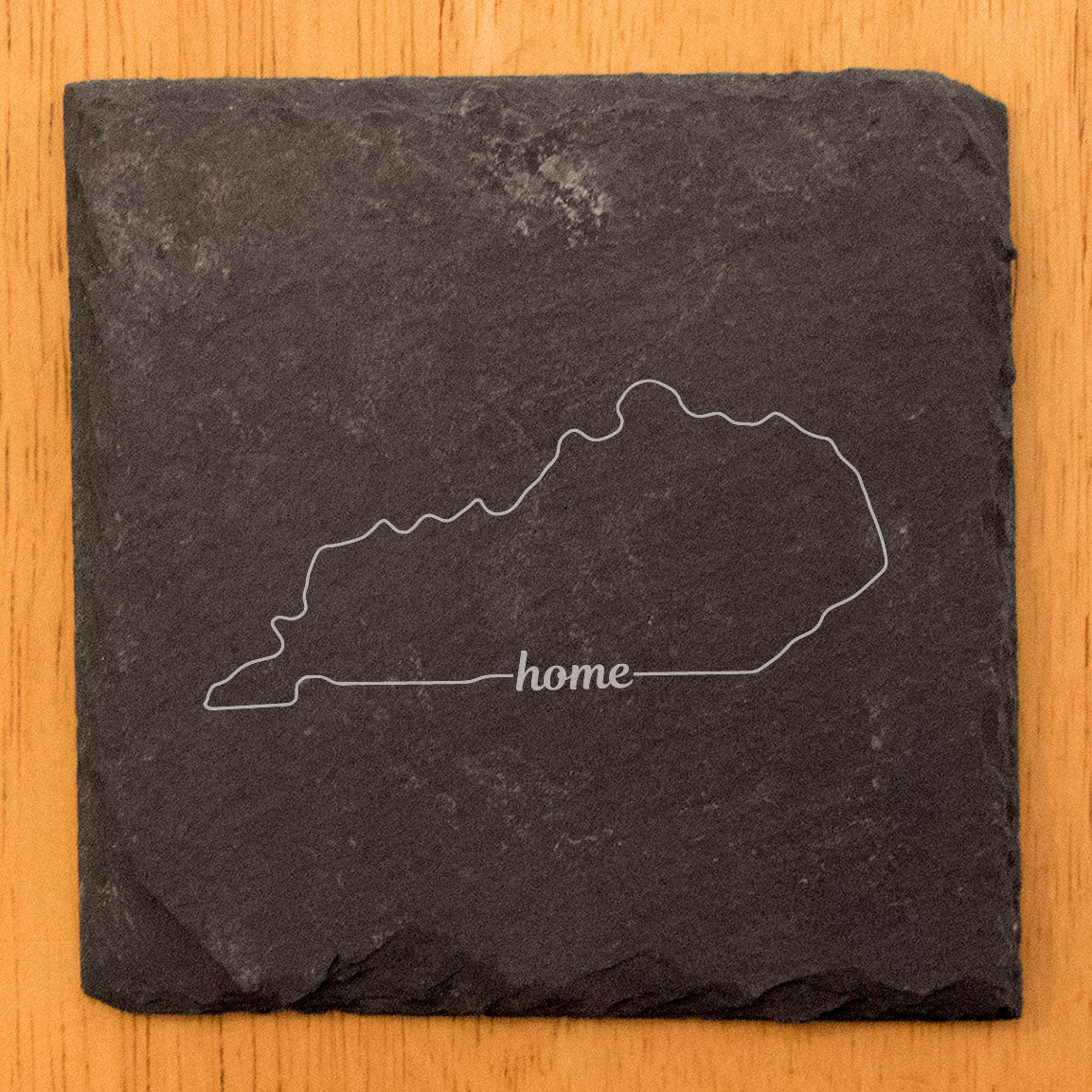 Rustic Slate Coasters Set of 4, Laser Etched Kentucky 'Home' Design, 4" Round, Natural Chipped Edge, Rubber Feet, , Perfect for Holidays, Birthdays, Housewarming, Made in USA