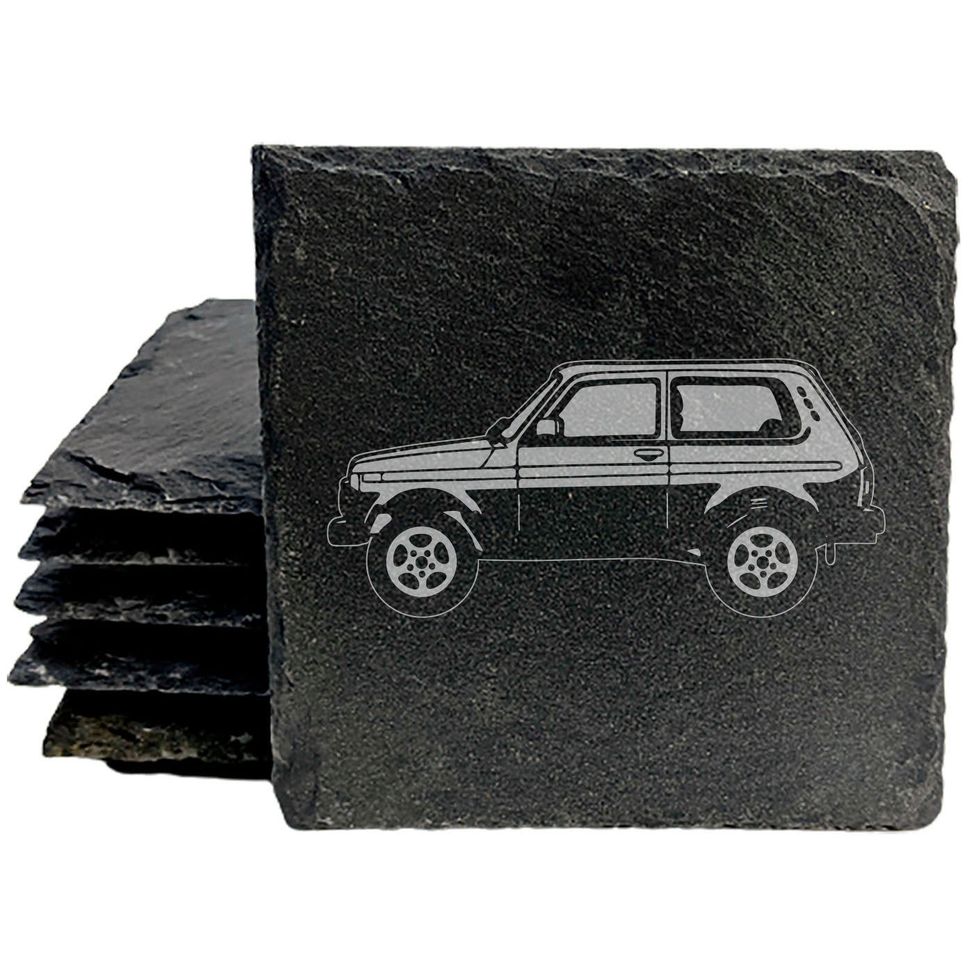 Lada Niva Design Rustic Gray Slate Coasters Set of 4, Laser Etched, Perfect for Holidays & Birthdays, Housewarming Gifts, She-Shed or Man Cave Decor - Made in Oregon USA by Small Business