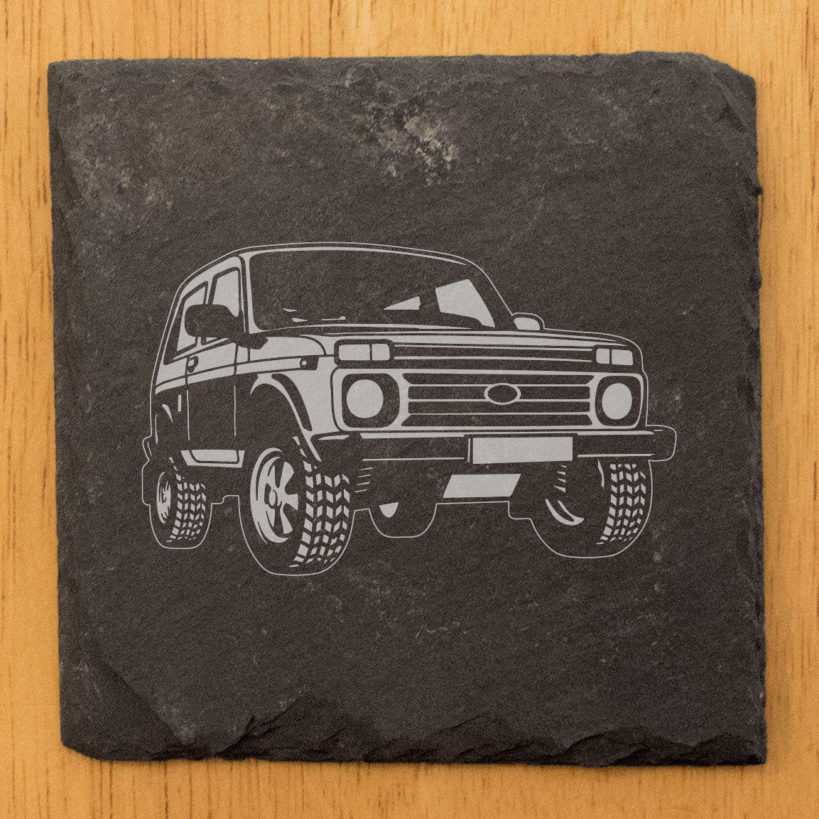 Lada Niva Design Rustic Gray Slate Coasters Set of 4, Laser Etched, Perfect for Holidays & Birthdays, Housewarming Gifts, She-Shed or Man Cave Decor - Made in Oregon USA by Small Business