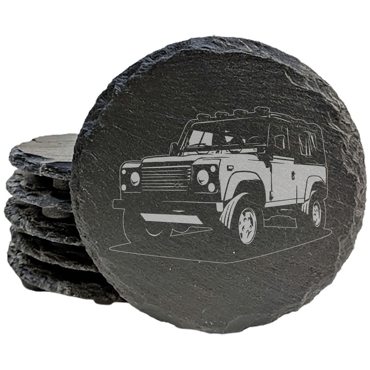 Landrover 87 Design Rustic Gray Slate Coasters Set of 4 - Laser Etched, Natural Chipped Edge, Rubber Feet - Perfect for Holidays, Birthdays, Housewarming Gifts - Made in Oregon USA by Small Business