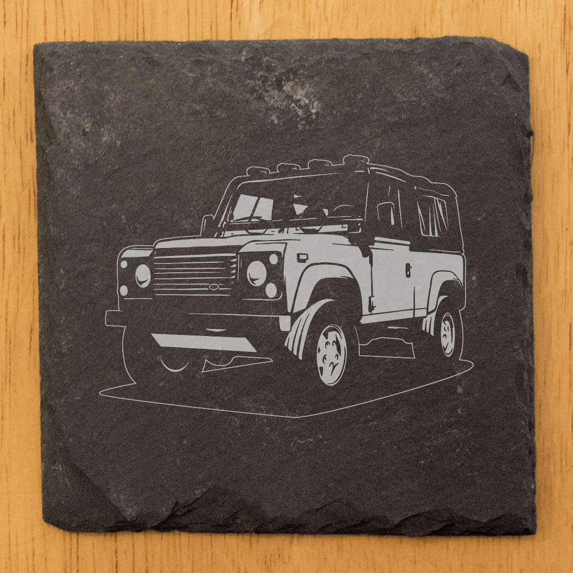 Landrover 87 Design Rustic Gray Slate Coasters Set of 4 - Laser Etched, Natural Chipped Edge, Rubber Feet - Perfect for Holidays, Birthdays, Housewarming Gifts - Made in Oregon USA by Small Business